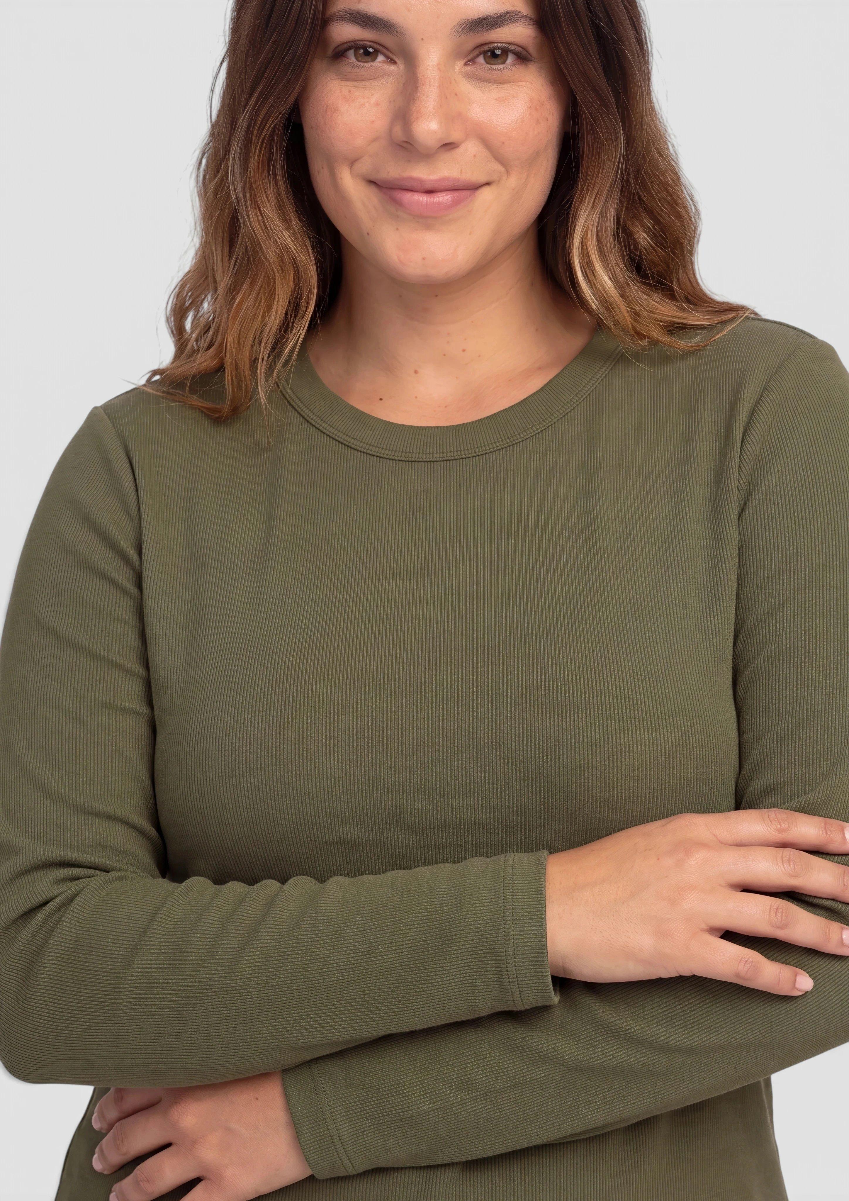 Damen Langarmshirt mit Rippstruktur in olive von s.Oliver CURVE