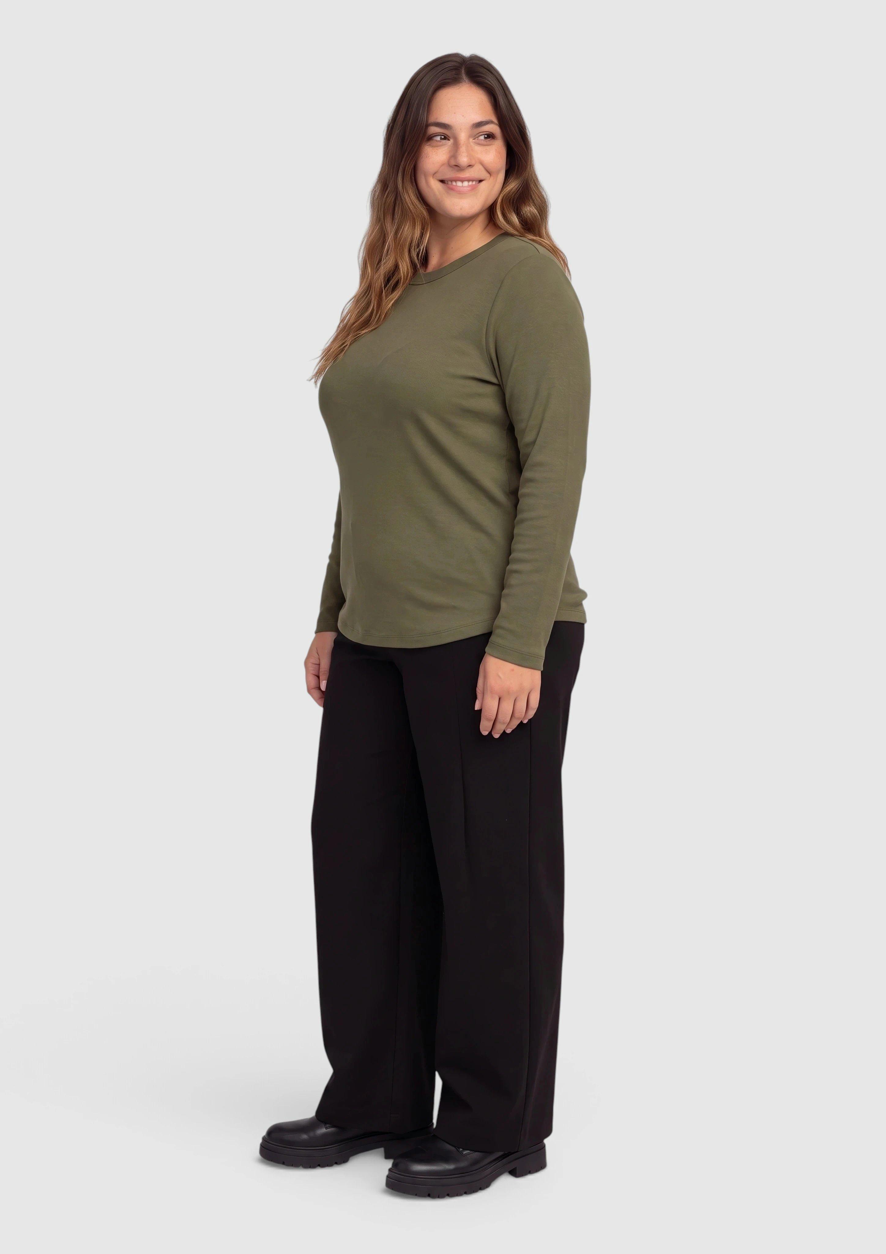 Damen Langarmshirt mit Rippstruktur in olive von s.Oliver CURVE