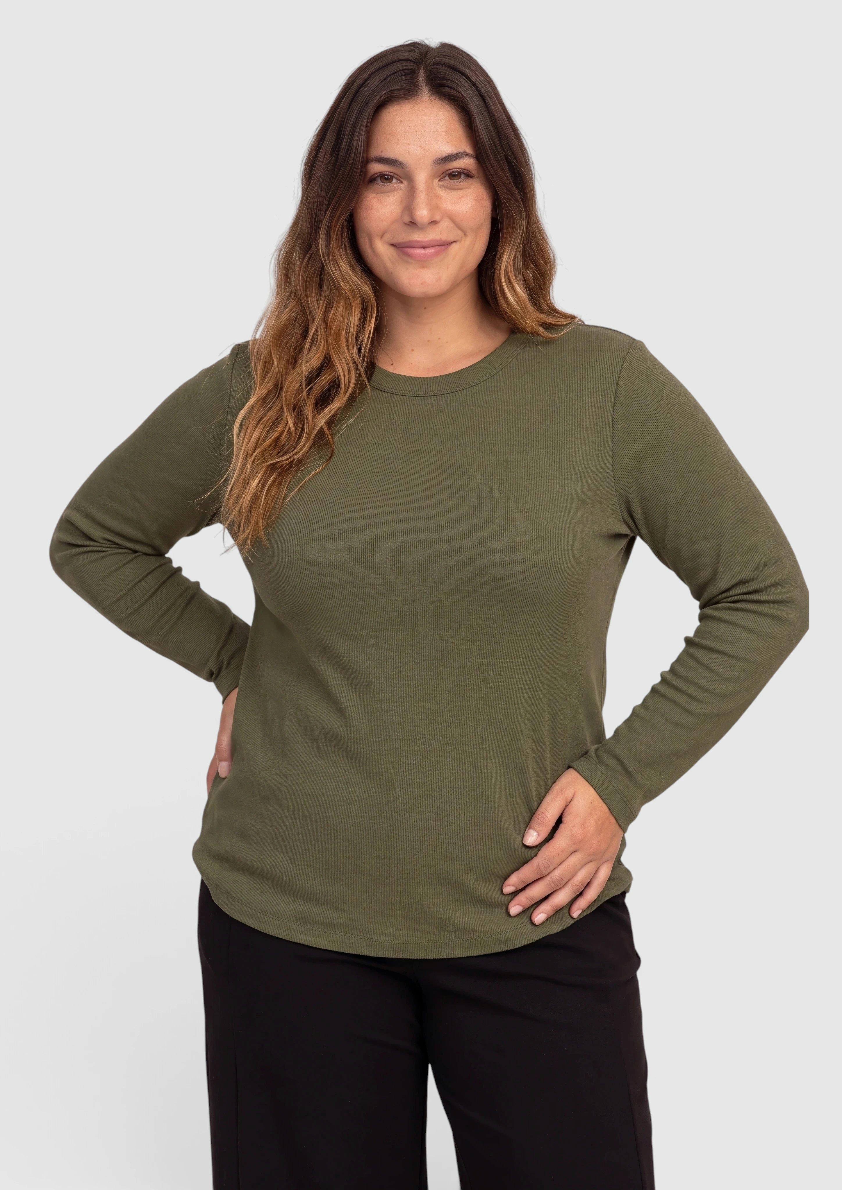 Damen Langarmshirt mit Rippstruktur in olive von s.Oliver CURVE