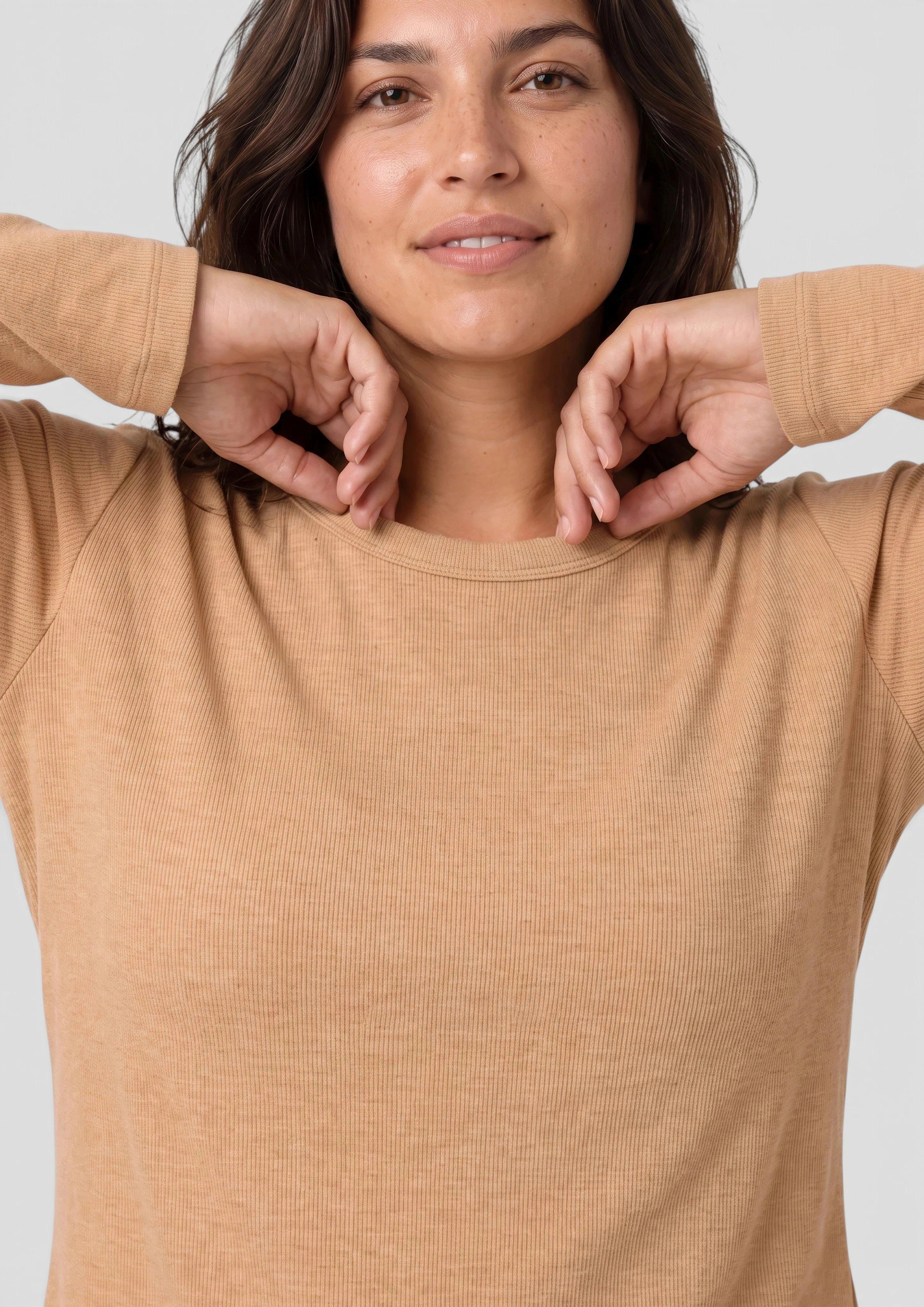 Damen Langarmshirt mit Rippstruktur in braun von s.Oliver CURVE