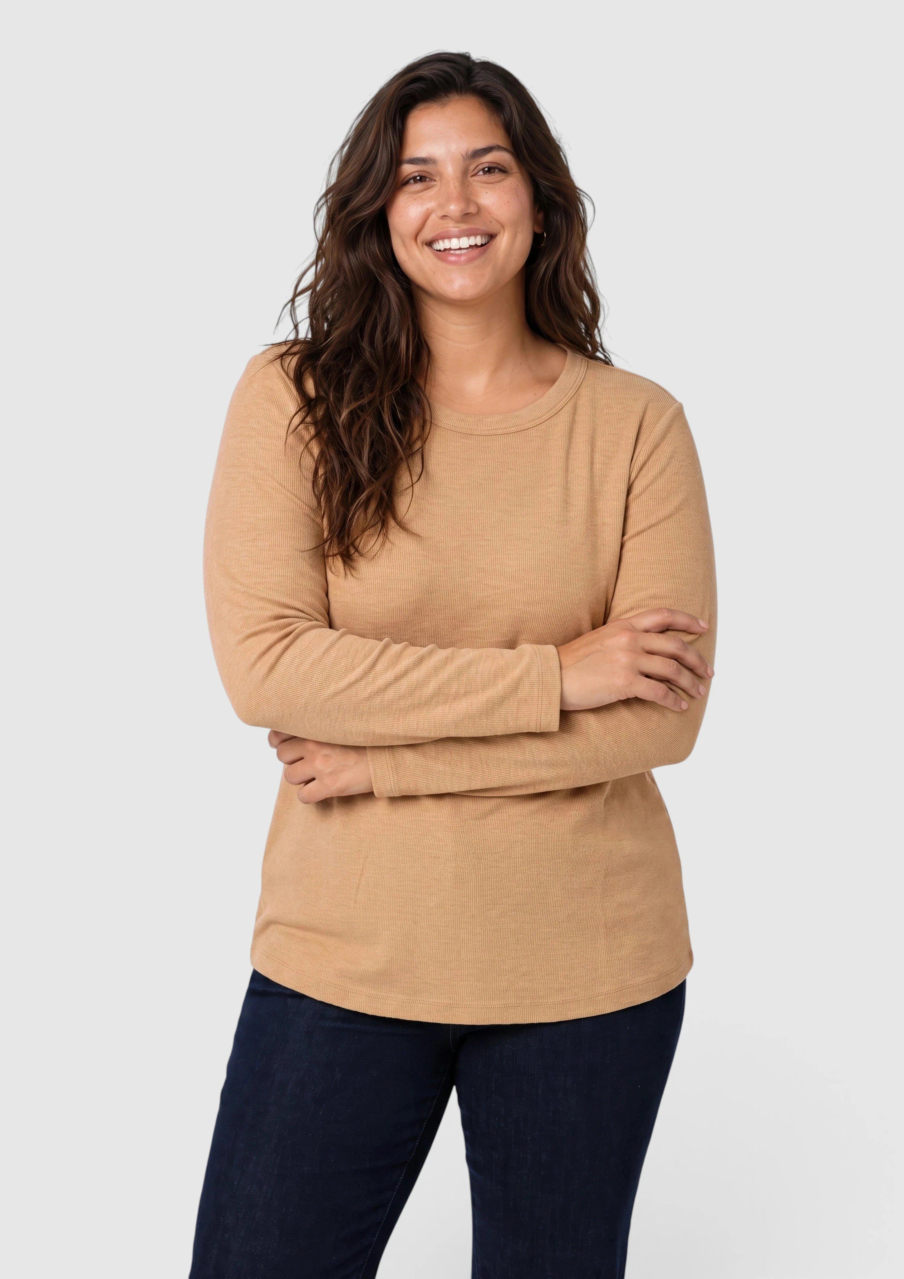 Damen Langarmshirt mit Rippstruktur in braun von s.Oliver CURVE