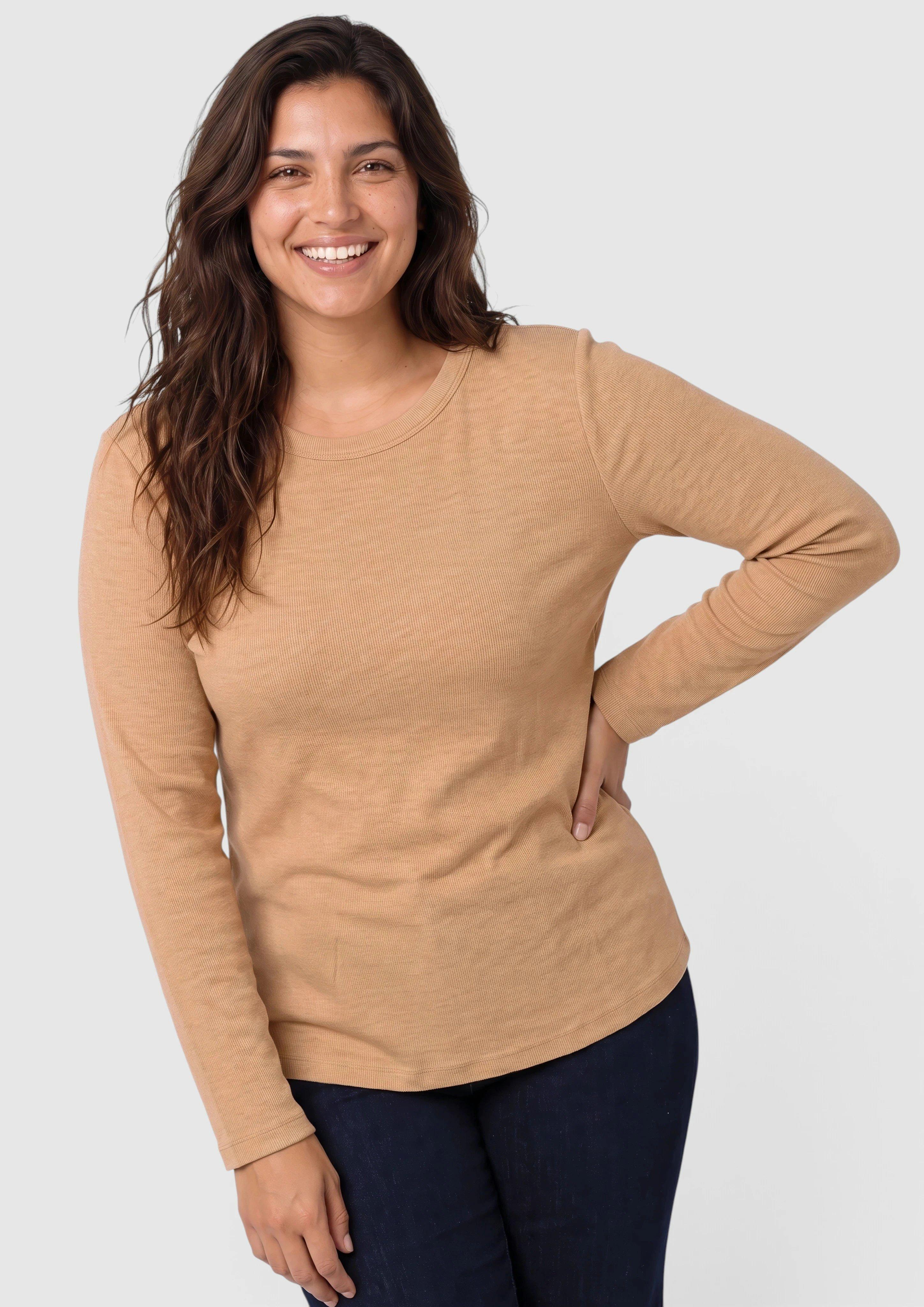 Damen Langarmshirt mit Rippstruktur in braun von s.Oliver CURVE