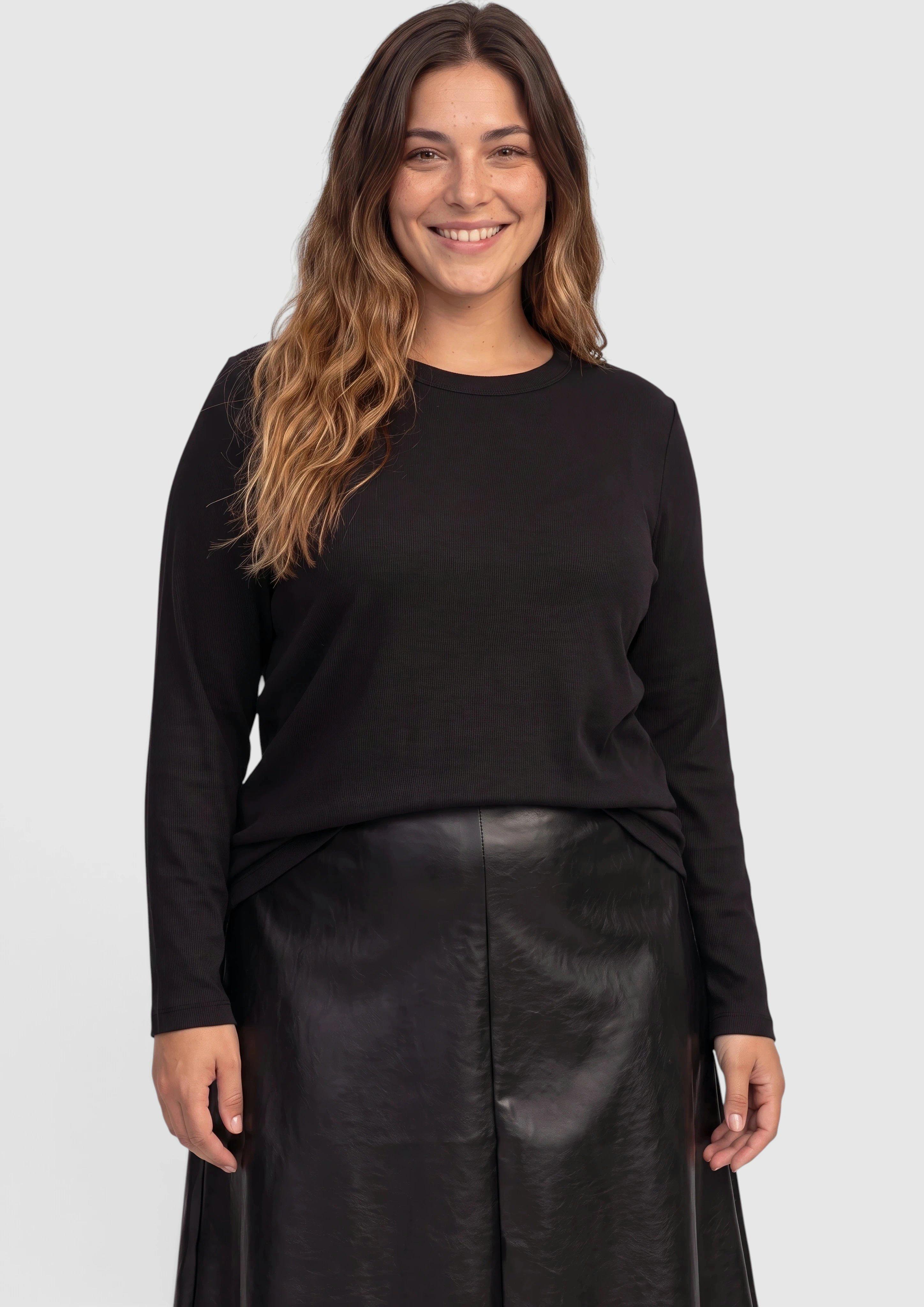 Damen Langarmshirt mit Rippstruktur in schwarz von s.Oliver CURVE