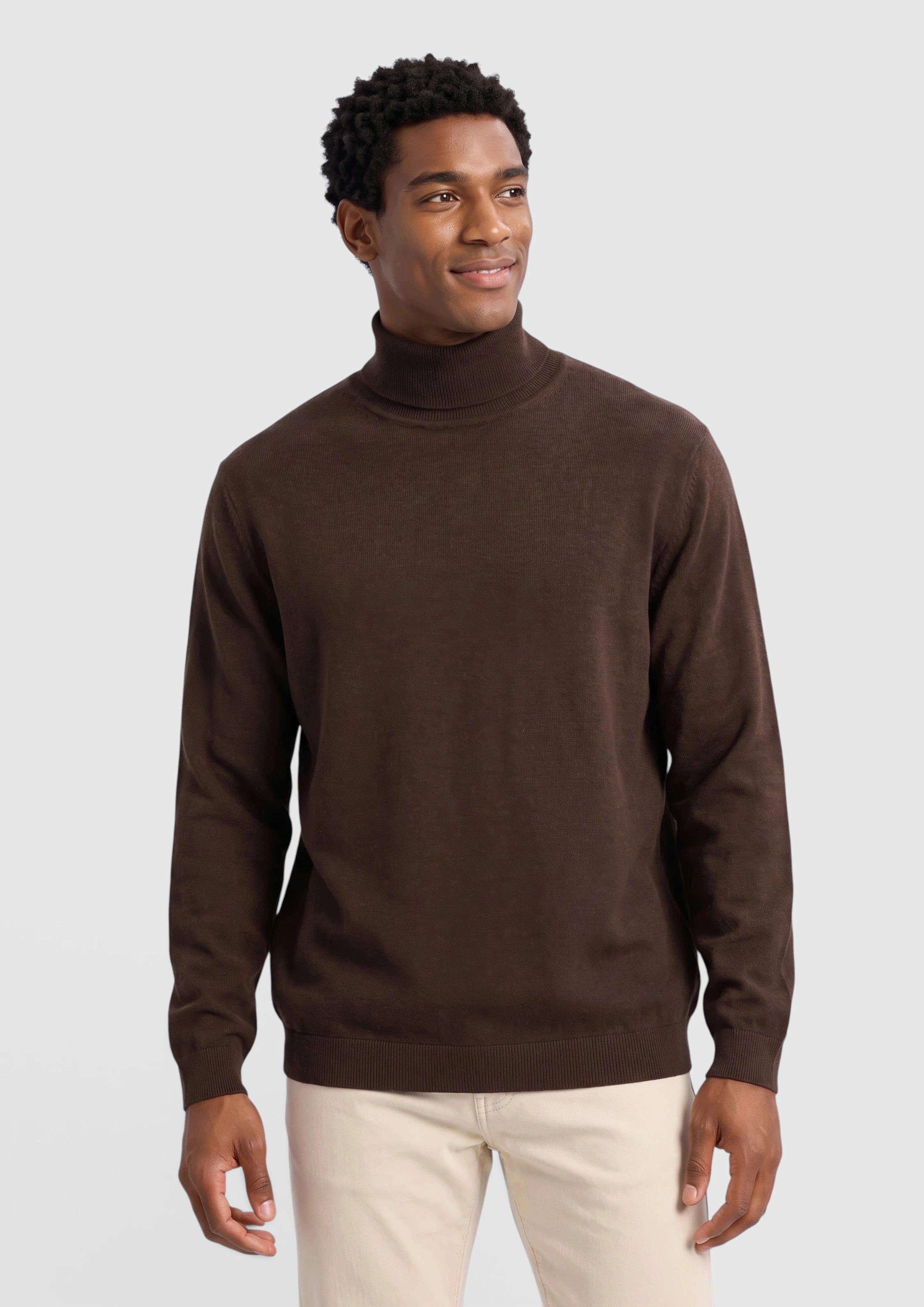 Rollkragenpullover aus 100% Baumwolle in Farbe dunkelbraun von s.Oliver Men Tall Sizes