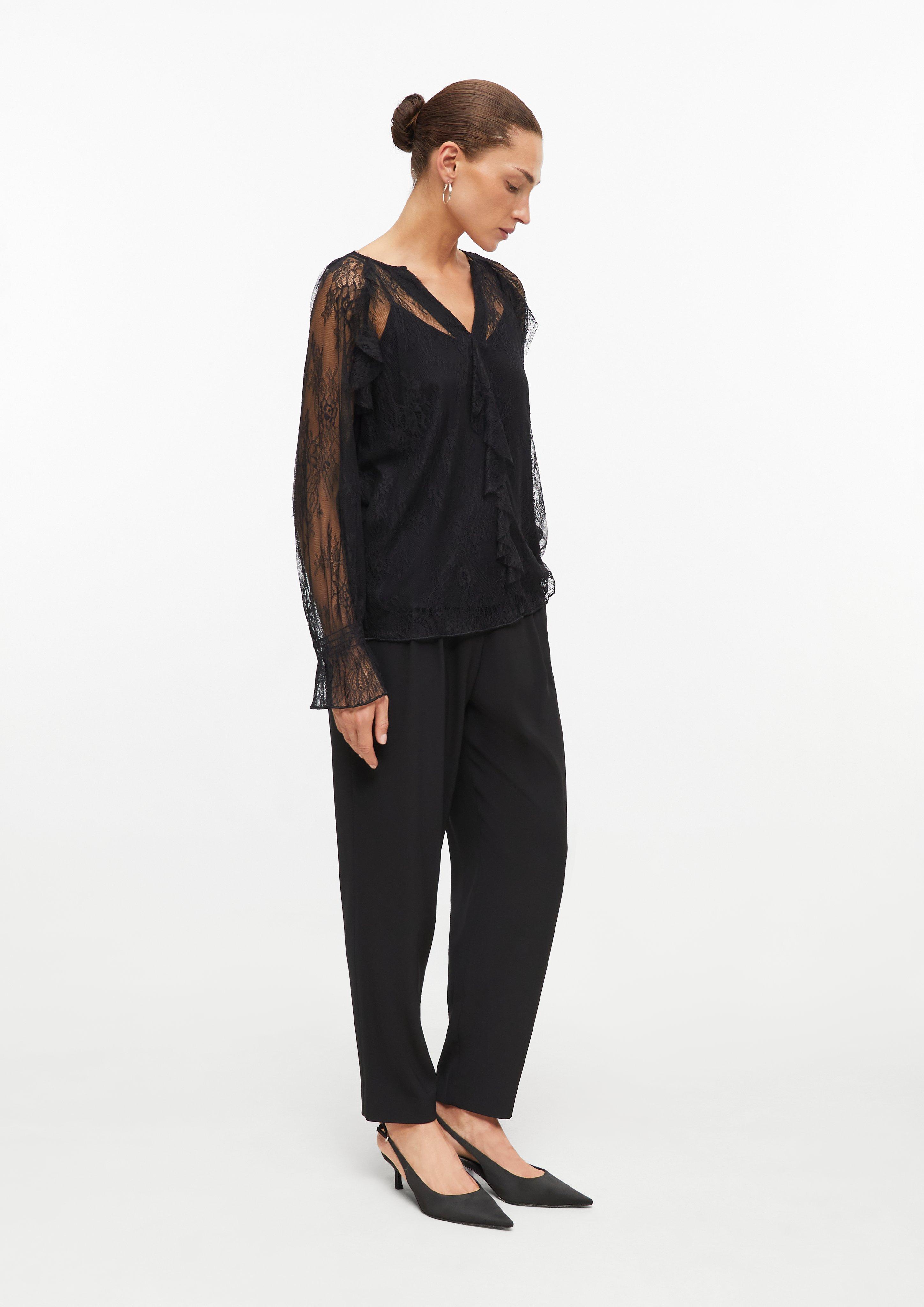 Dames Kanten blouse met topje in zwart van s.Oliver BLACK LABEL