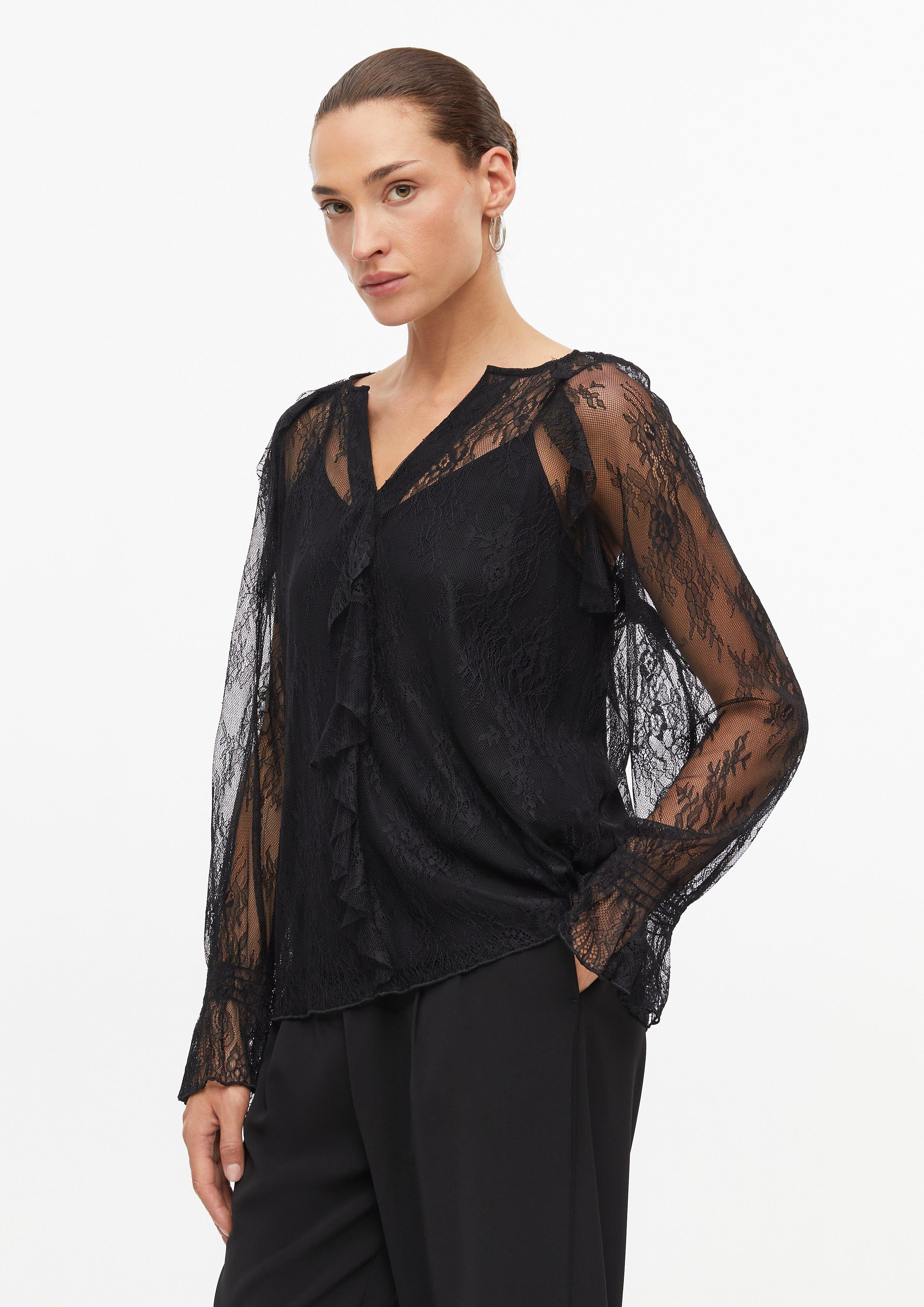 Spitzen-Bluse mit Top in Farbe schwarz von s.Oliver BLACK LABEL