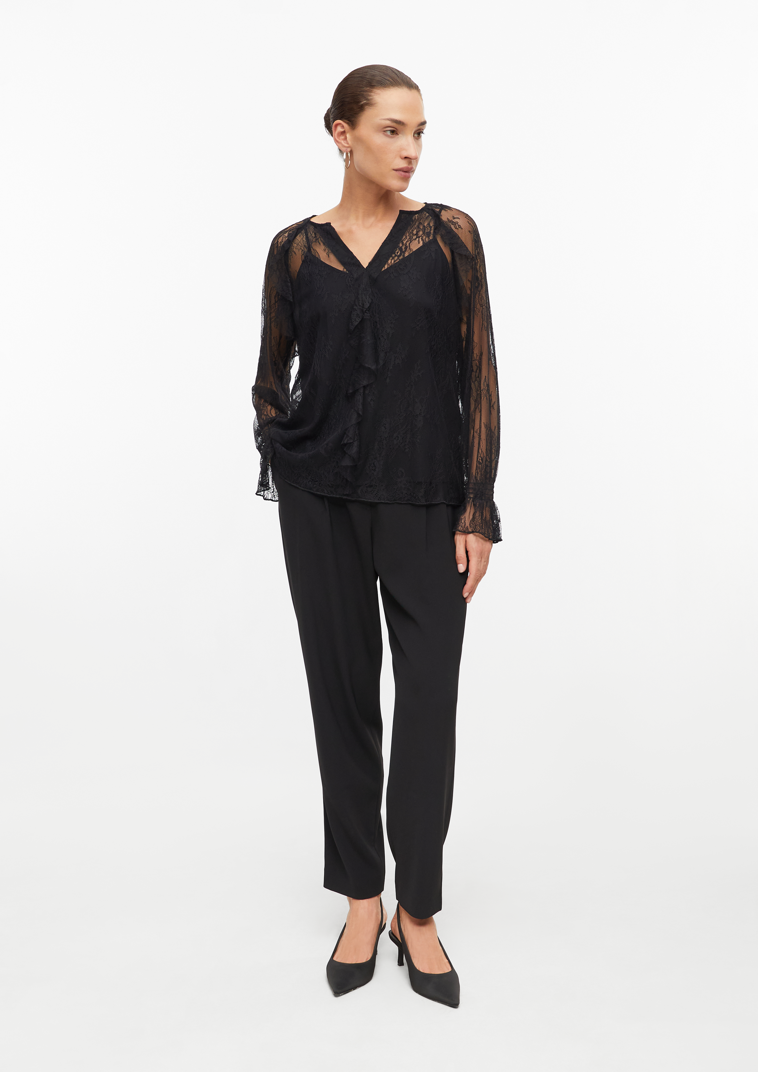Dames Kanten blouse met topje in zwart van s.Oliver BLACK LABEL