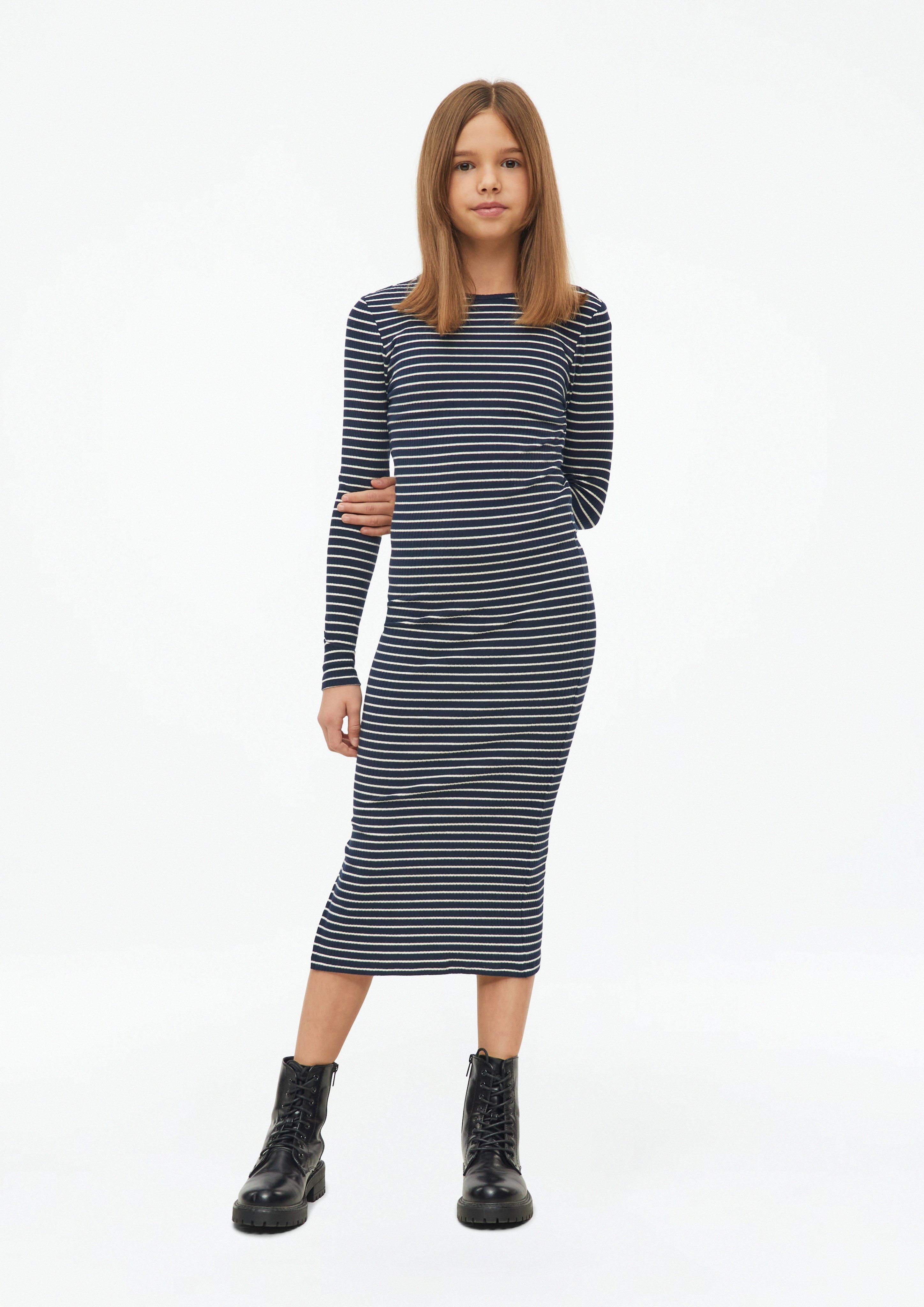Robe côtelée à la coupe ajustée avec fente sur le côté en bleu marine de s.Oliver