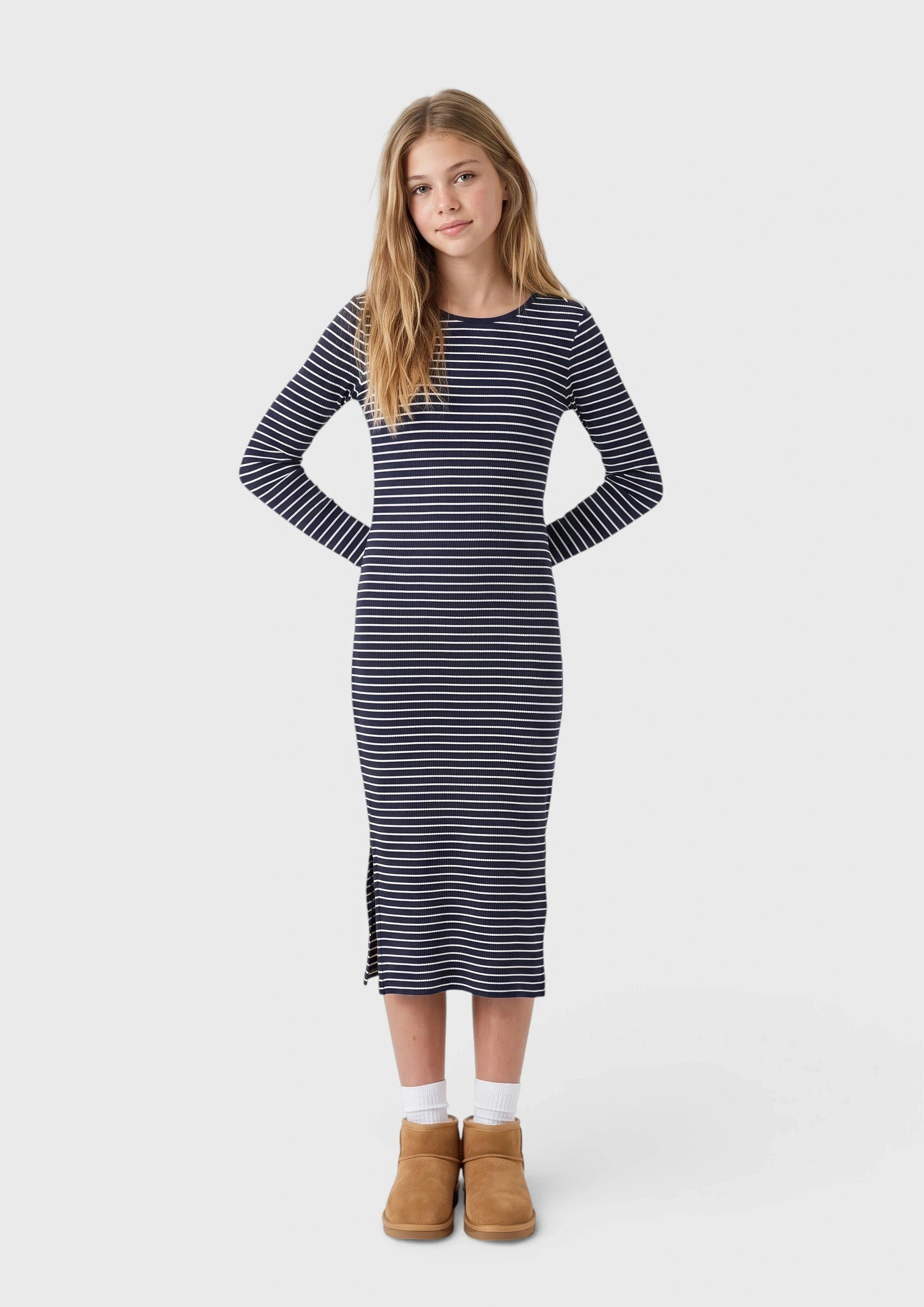 Kids Slim-fit ribbed dress with a side slit in blue by s.Oliver