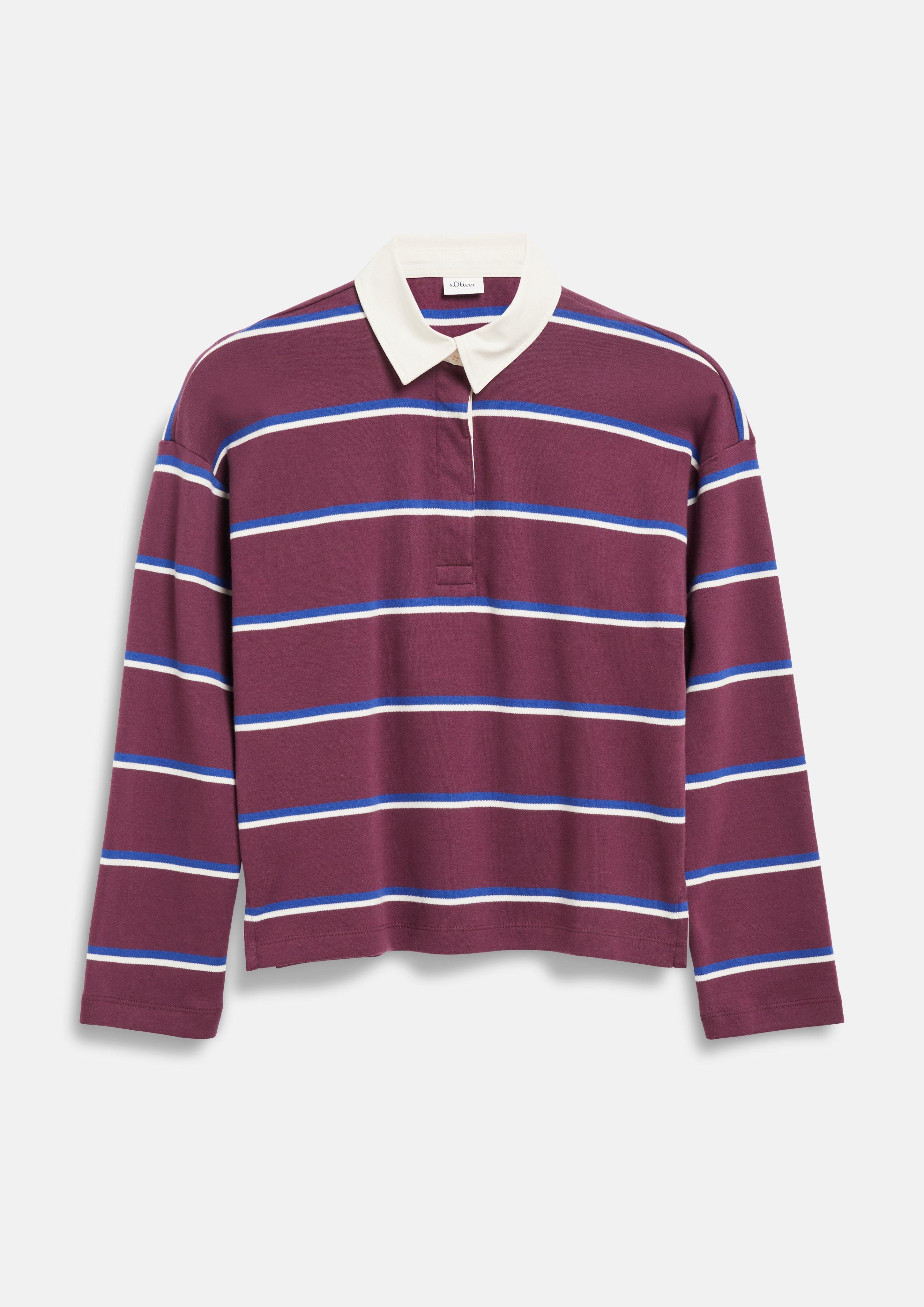 Junior Lichtgewicht sweatshirt met strepen en een polokraag in rood van s.Oliver