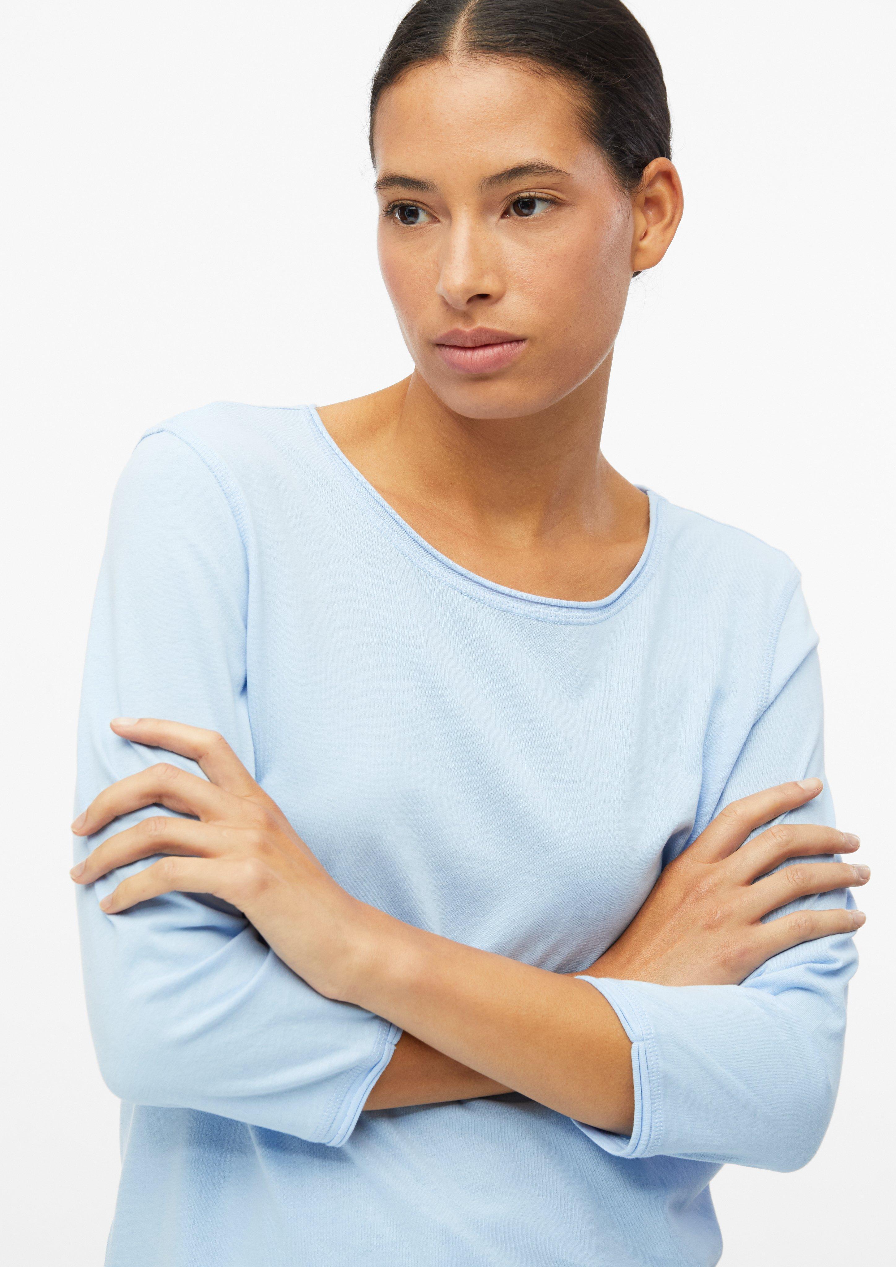 Dames Zacht T-shirt met gerolde zoom in relaxed fit in blauw van s.Oliver