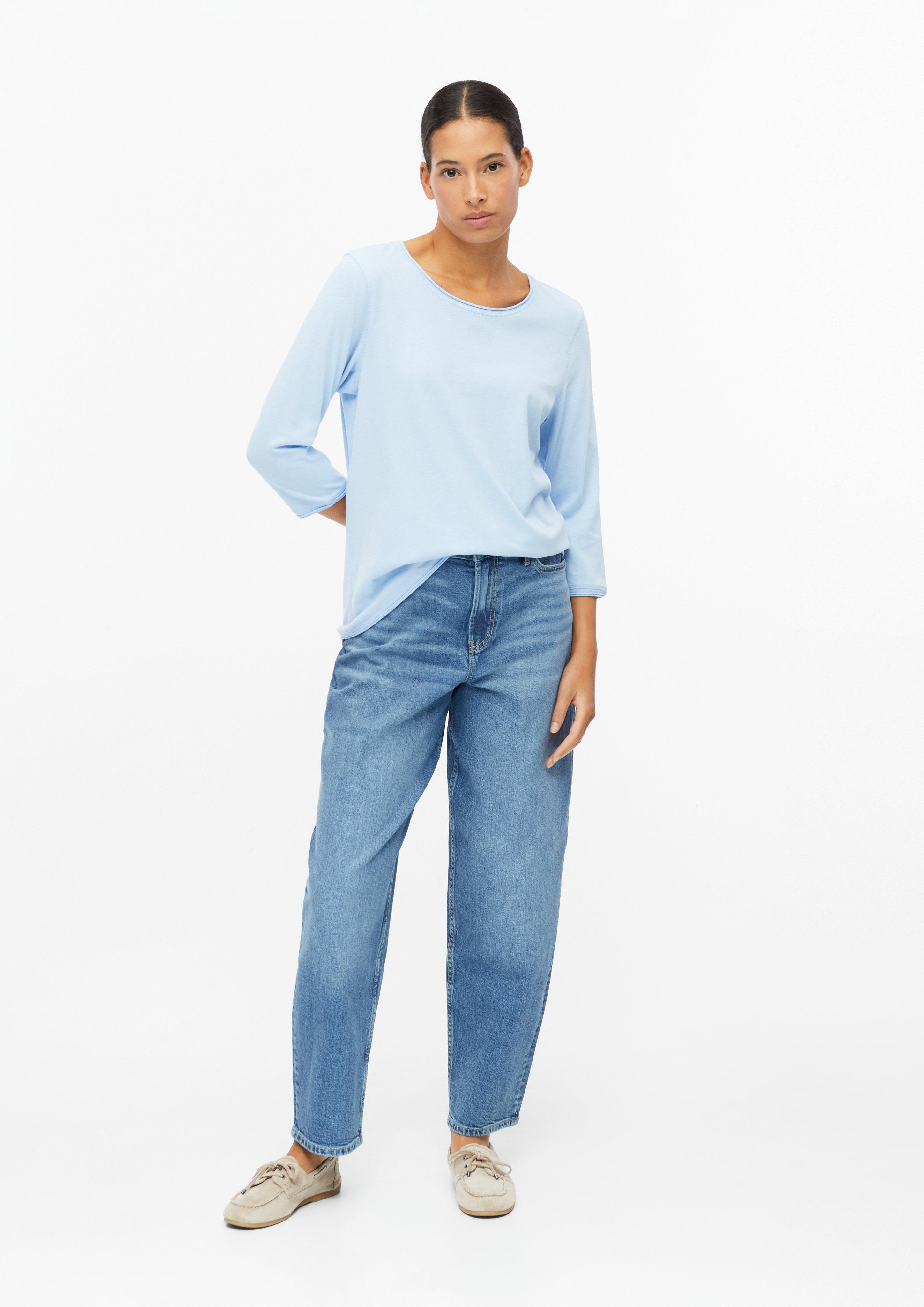 Dames Zacht T-shirt met gerolde zoom in relaxed fit in blauw van s.Oliver