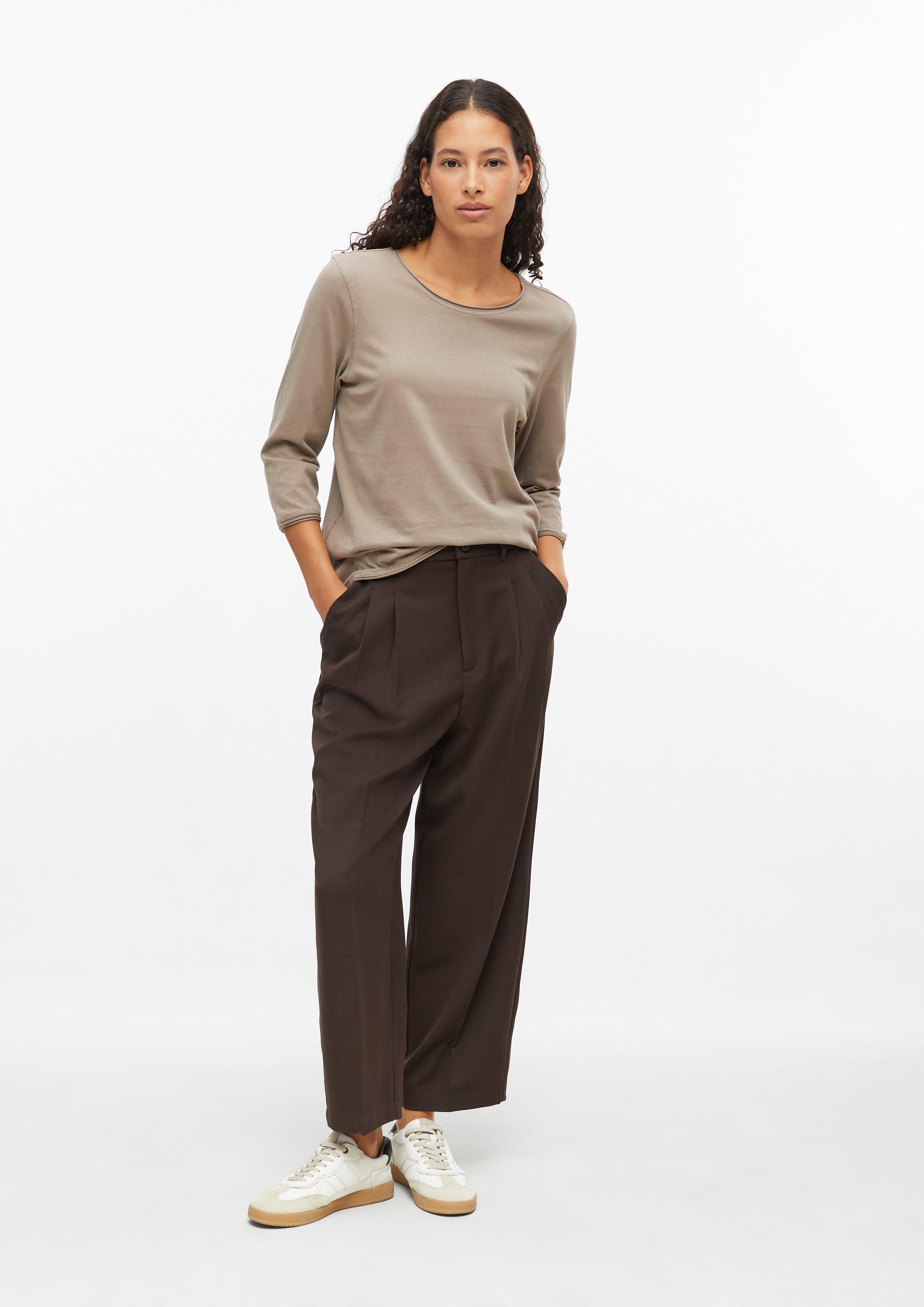 Dames Zacht T-shirt met gerolde zoom in relaxed fit in bruin van s.Oliver