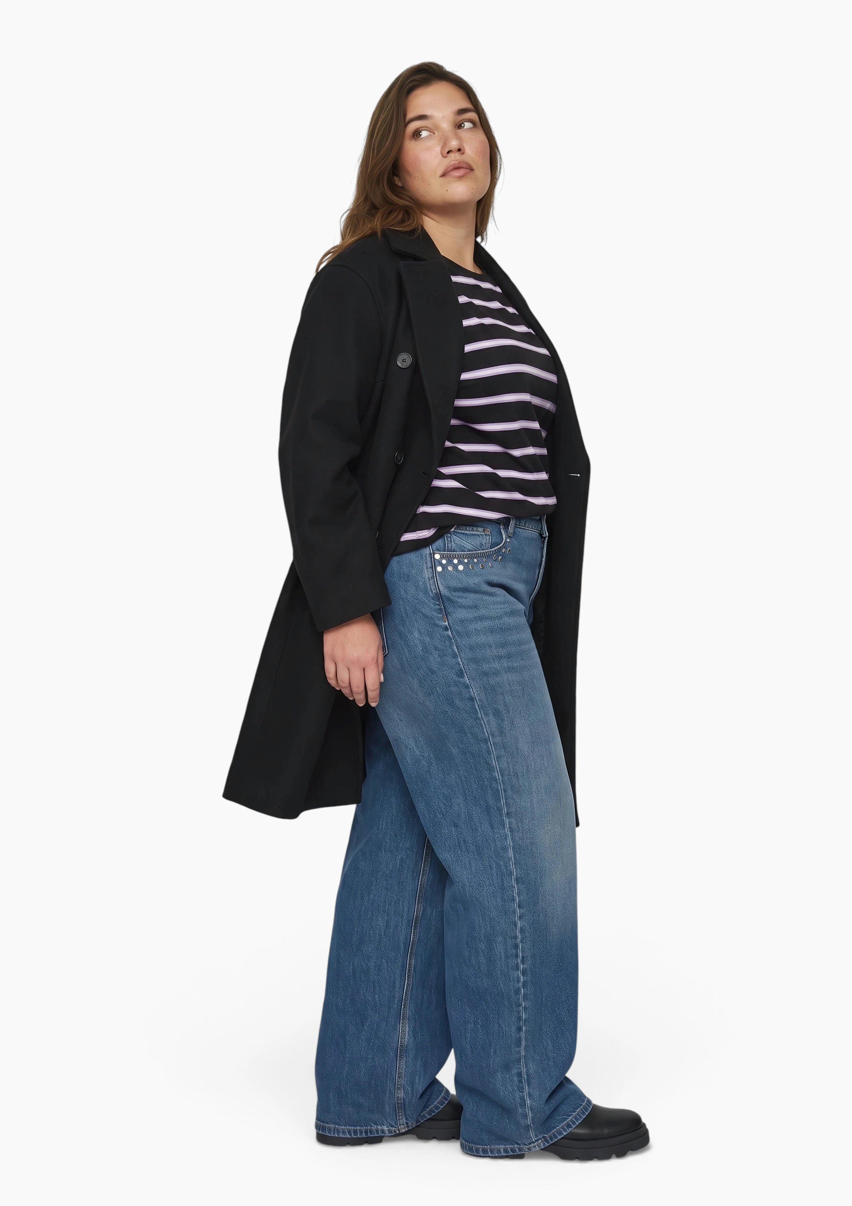 Women Wide-Leg Jeans / Mid-Rise / Wide Leg in blue by QS CURVE