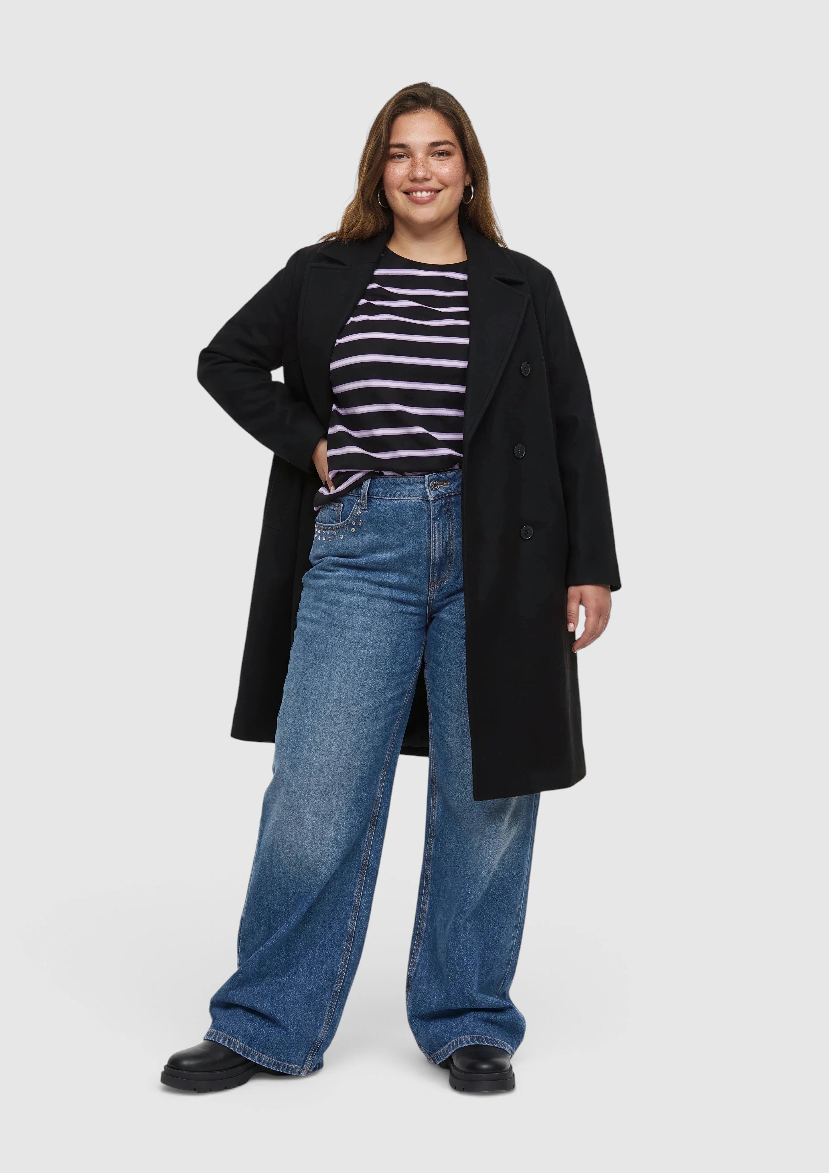 Women Wide-Leg Jeans / Mid-Rise / Wide Leg in blue by QS CURVE