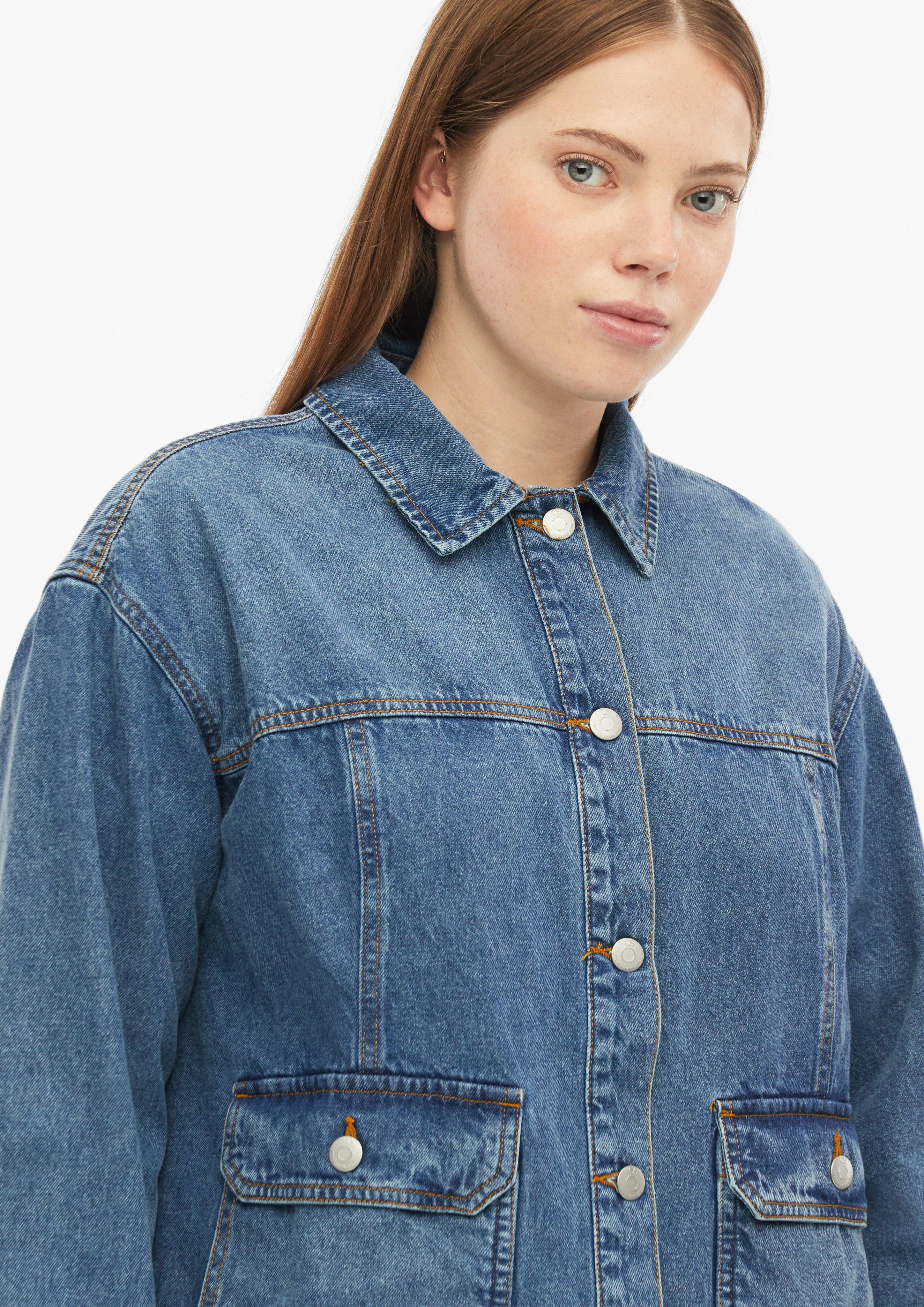 Women Denim overshirt with patch pockets in blue by QS CURVE