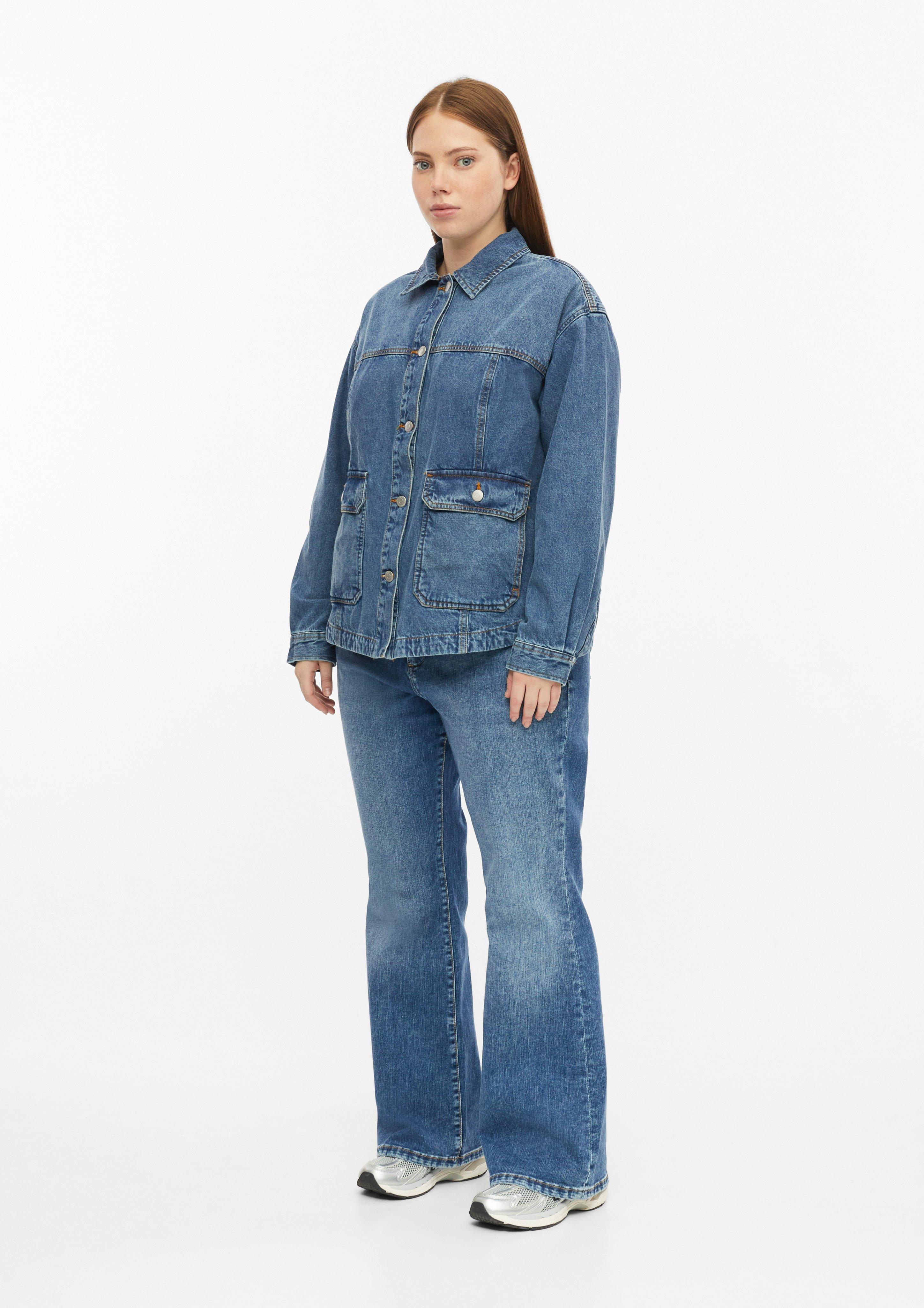 Women Denim overshirt with patch pockets in blue by QS CURVE