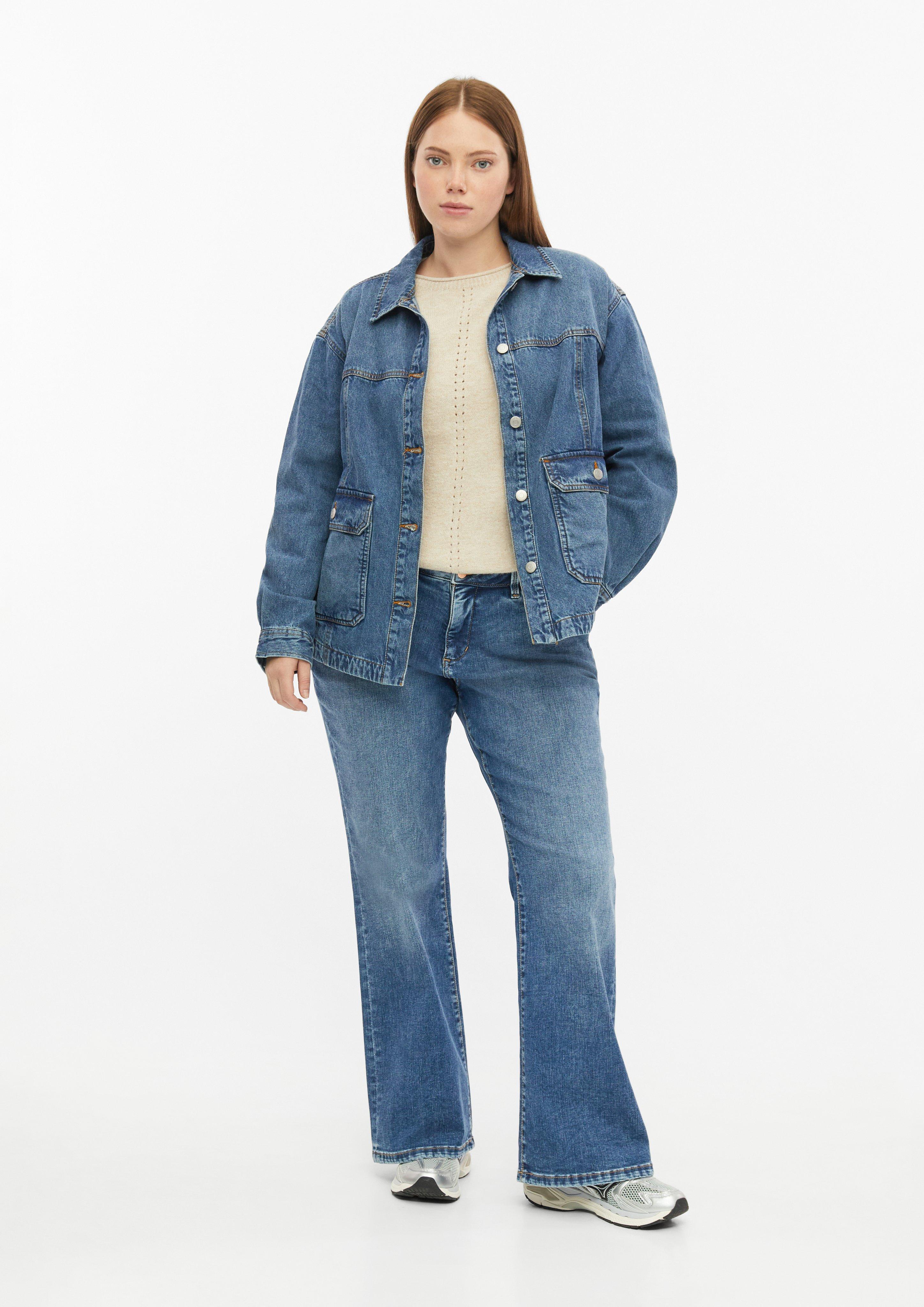 Women Denim overshirt with patch pockets in blue by QS CURVE