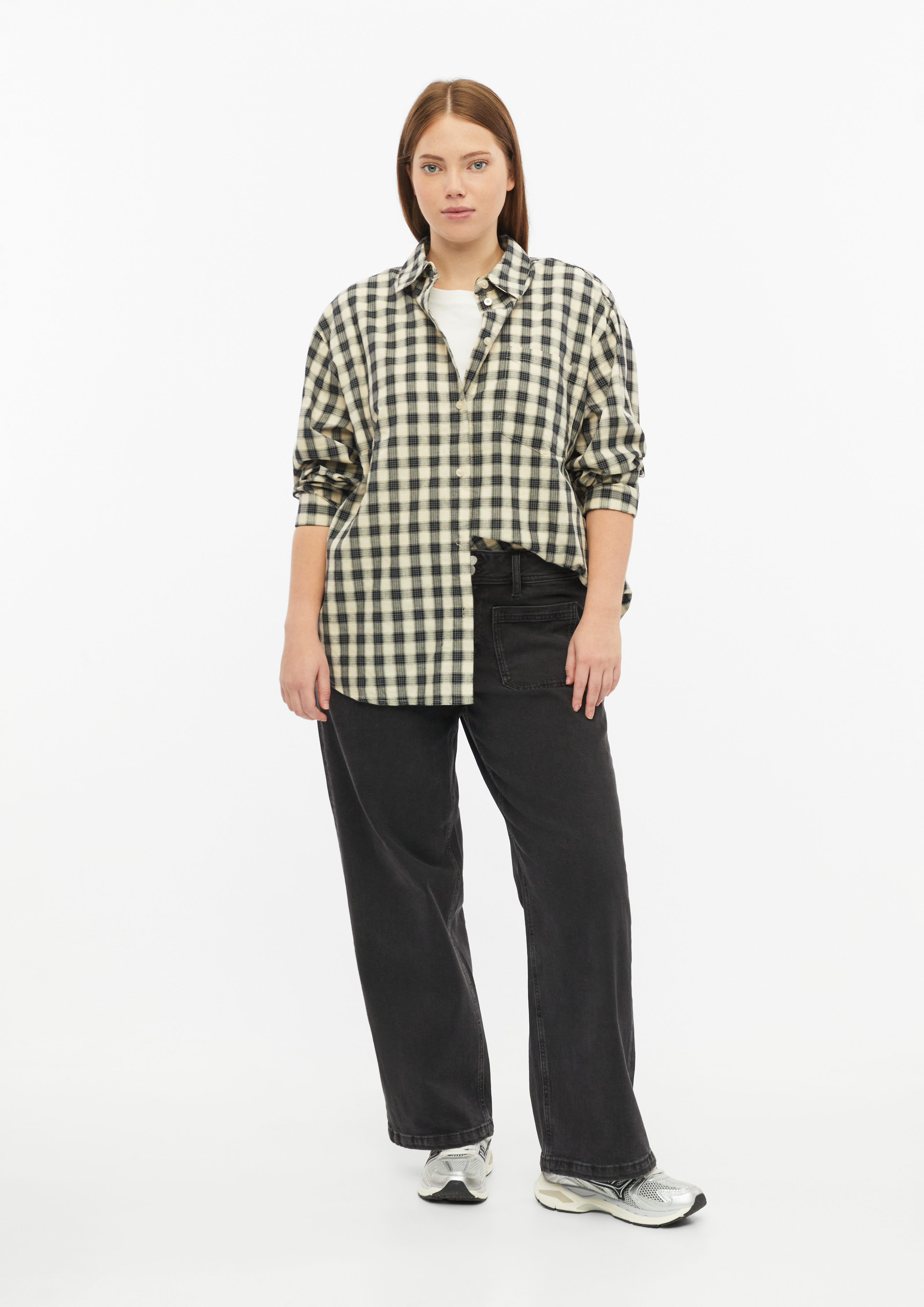 Damen Lässige Karobluse in beige von QS CURVE