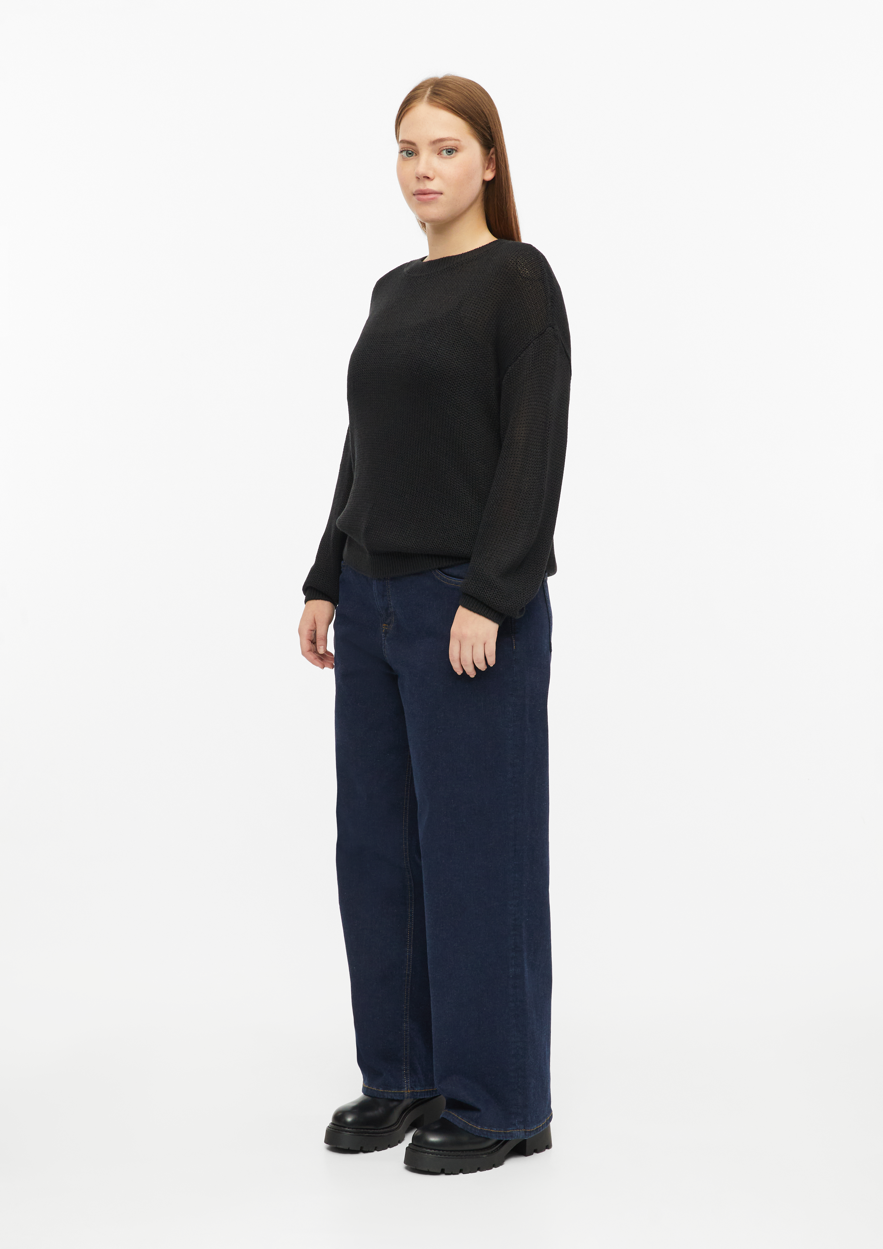 Women Sweater with dropped shoulders in black by QS CURVE