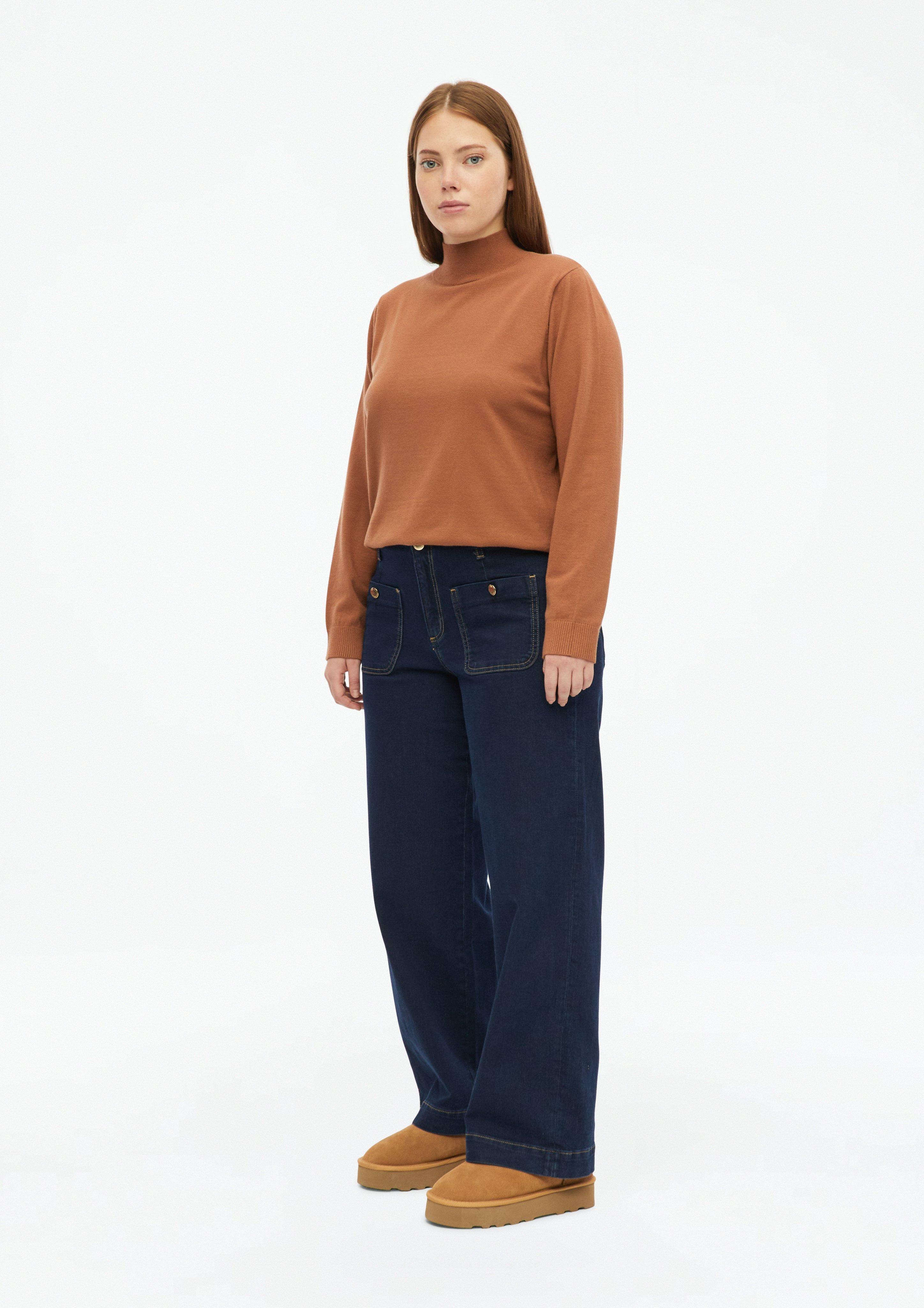 Women Viscose-blend sweater with a stand-up collar in orange by QS CURVE