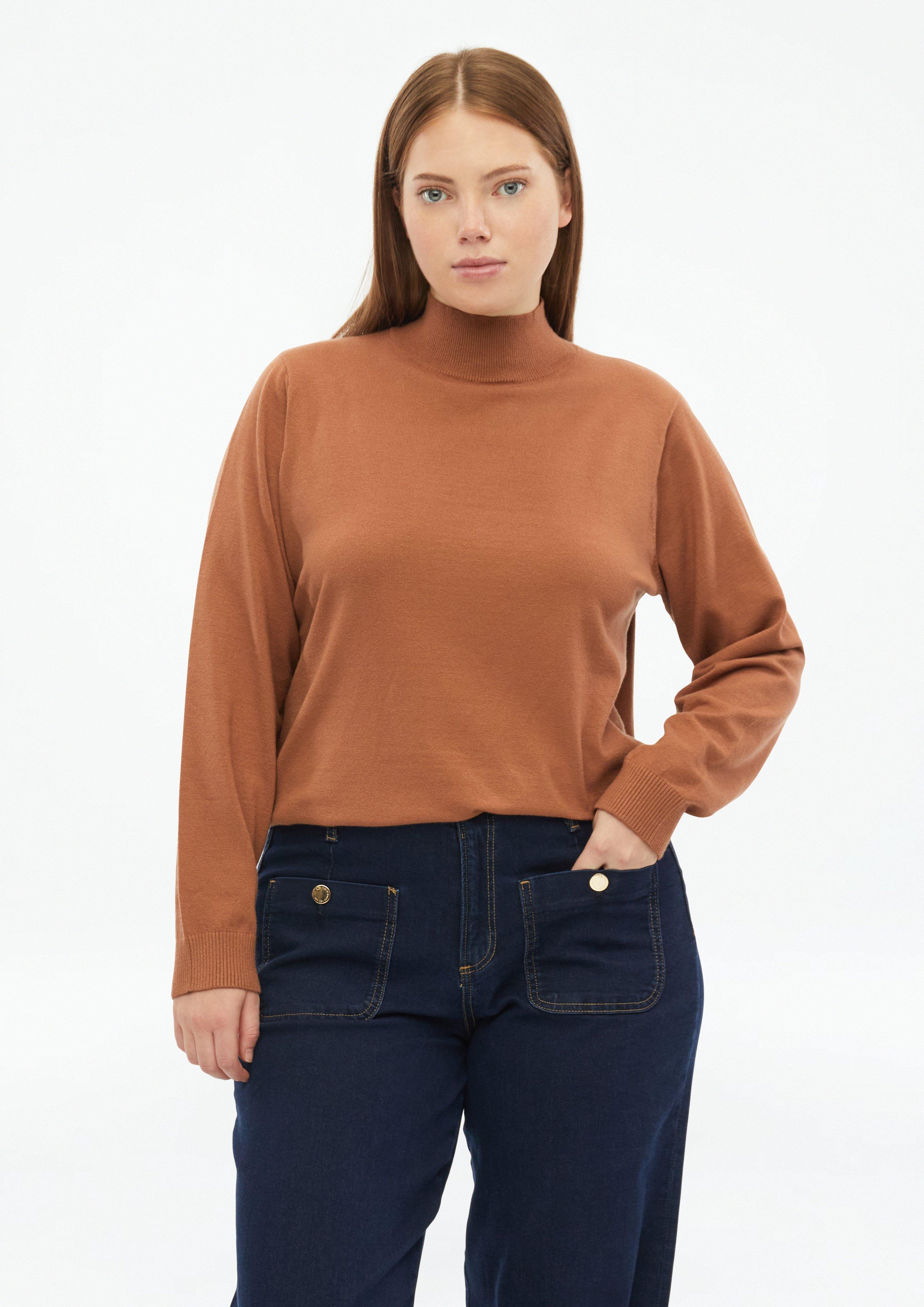 Viskosemix-Pullover mit Stehkragen in Farbe terrakotta von QS CURVE
