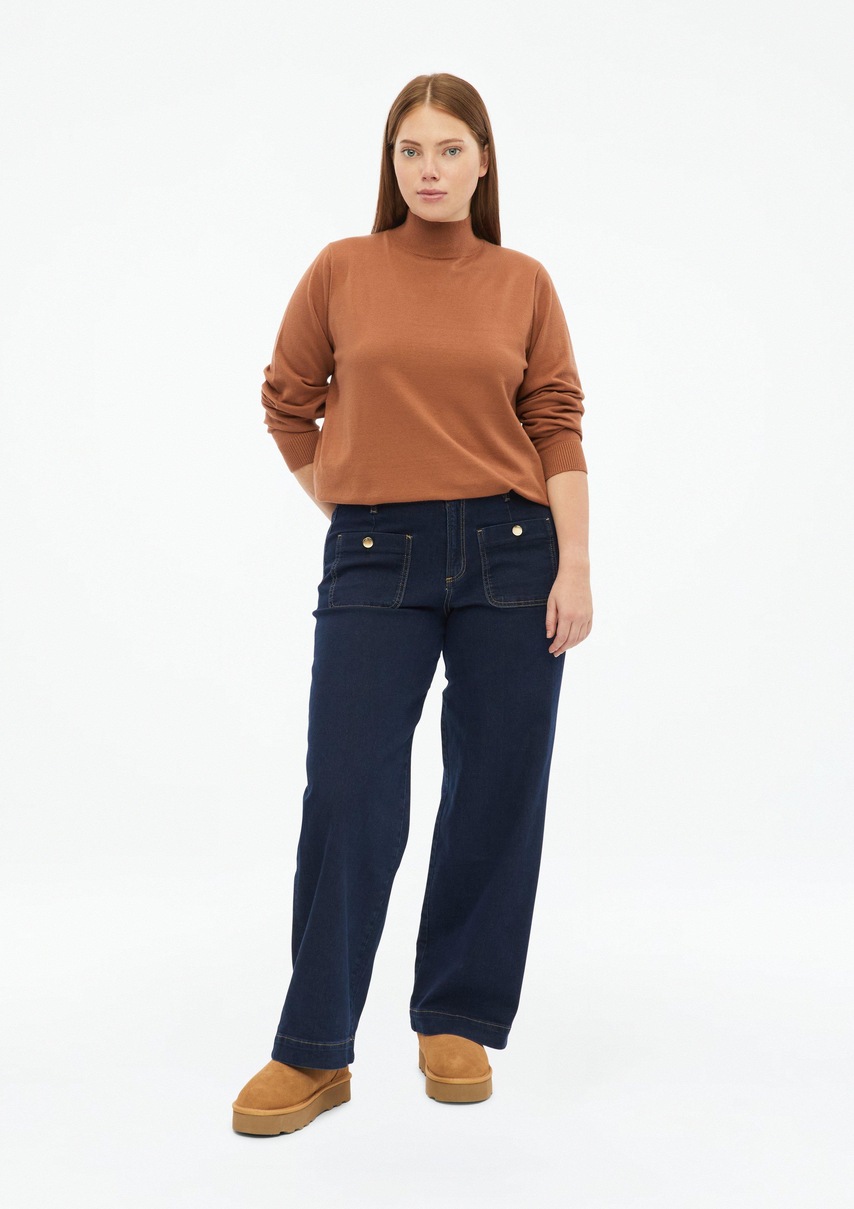 Women Viscose-blend sweater with a stand-up collar in orange by QS CURVE