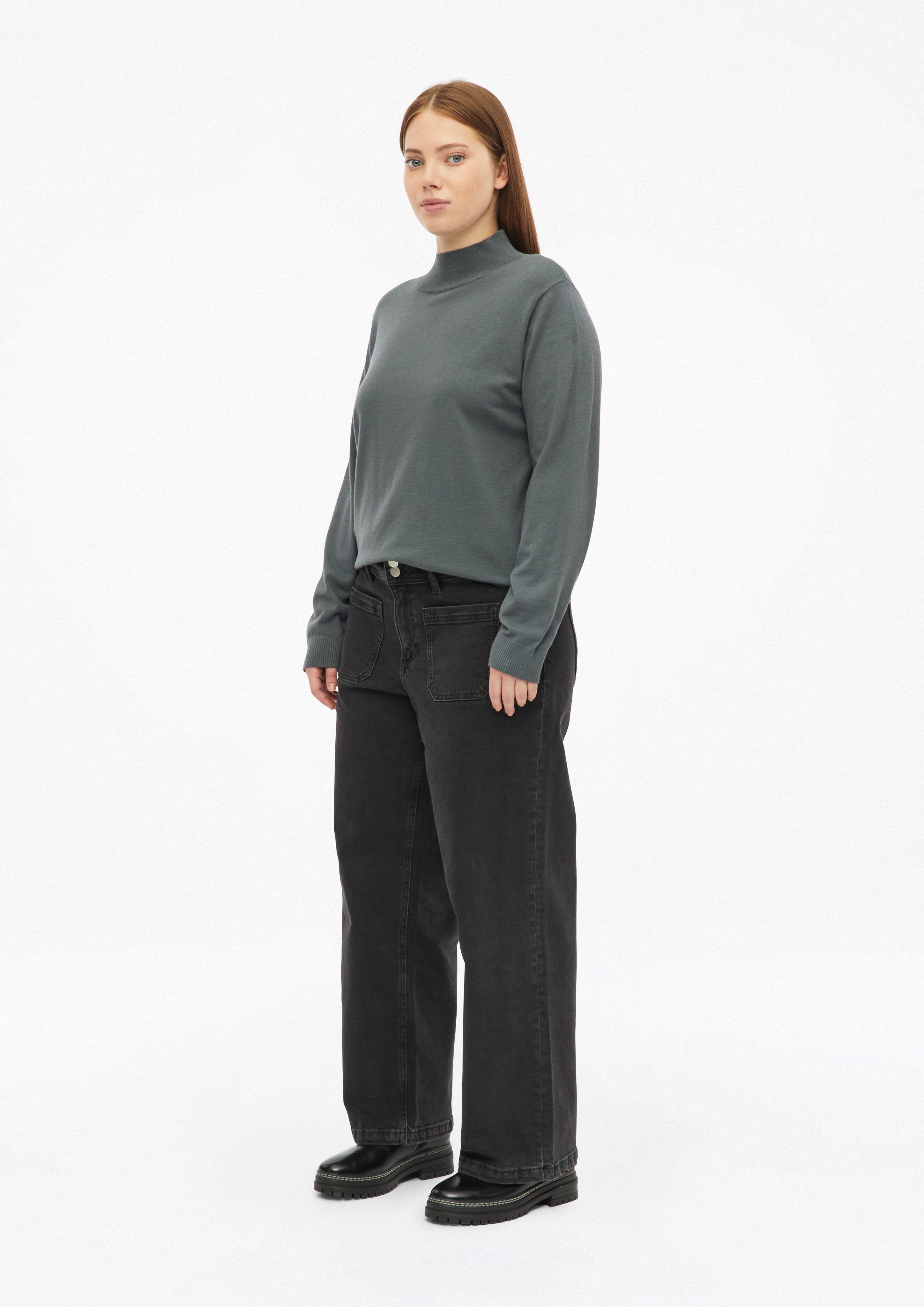 Women Viscose-blend sweater with a stand-up collar in grey by QS CURVE