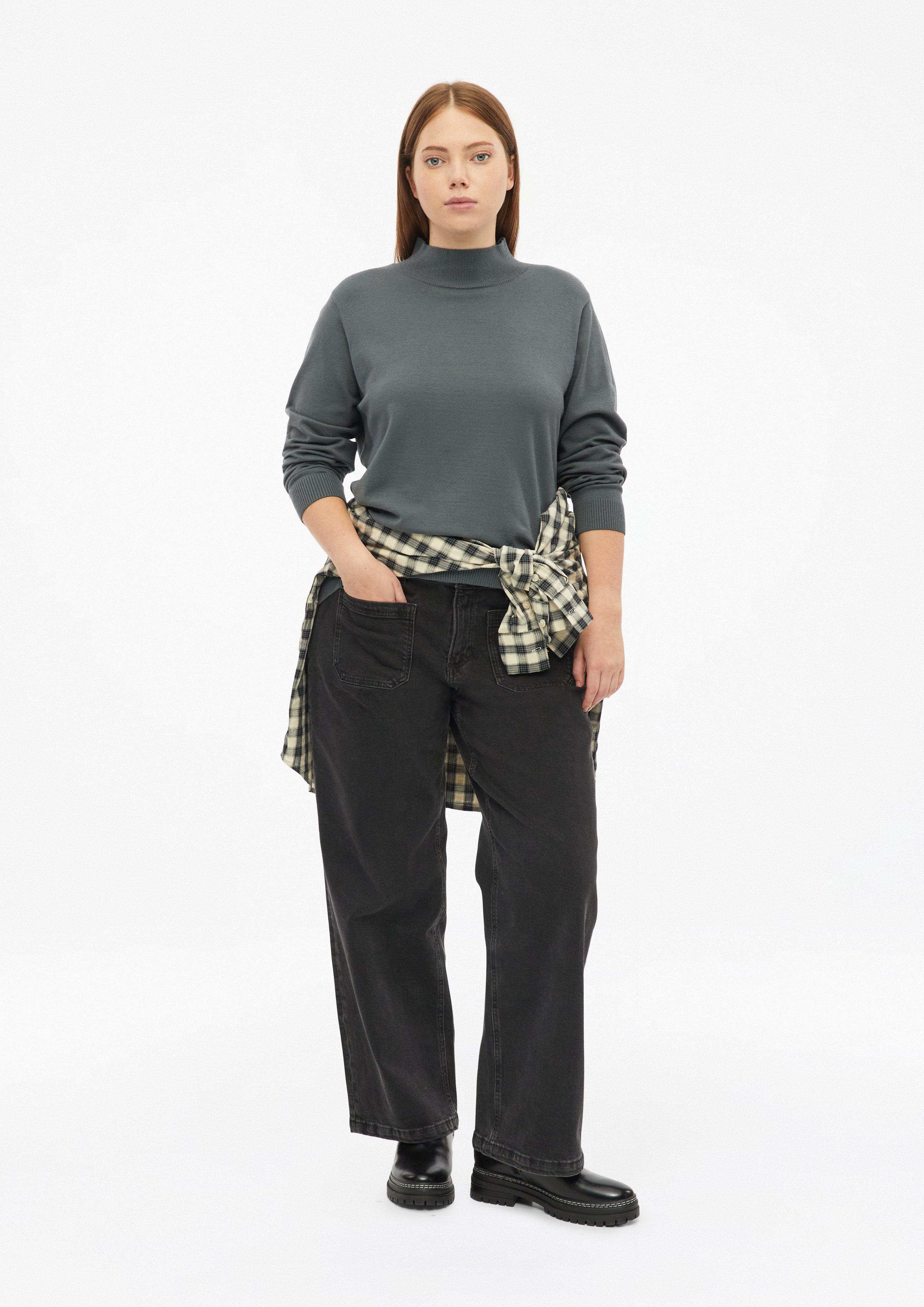 Women Viscose-blend sweater with a stand-up collar in grey by QS CURVE
