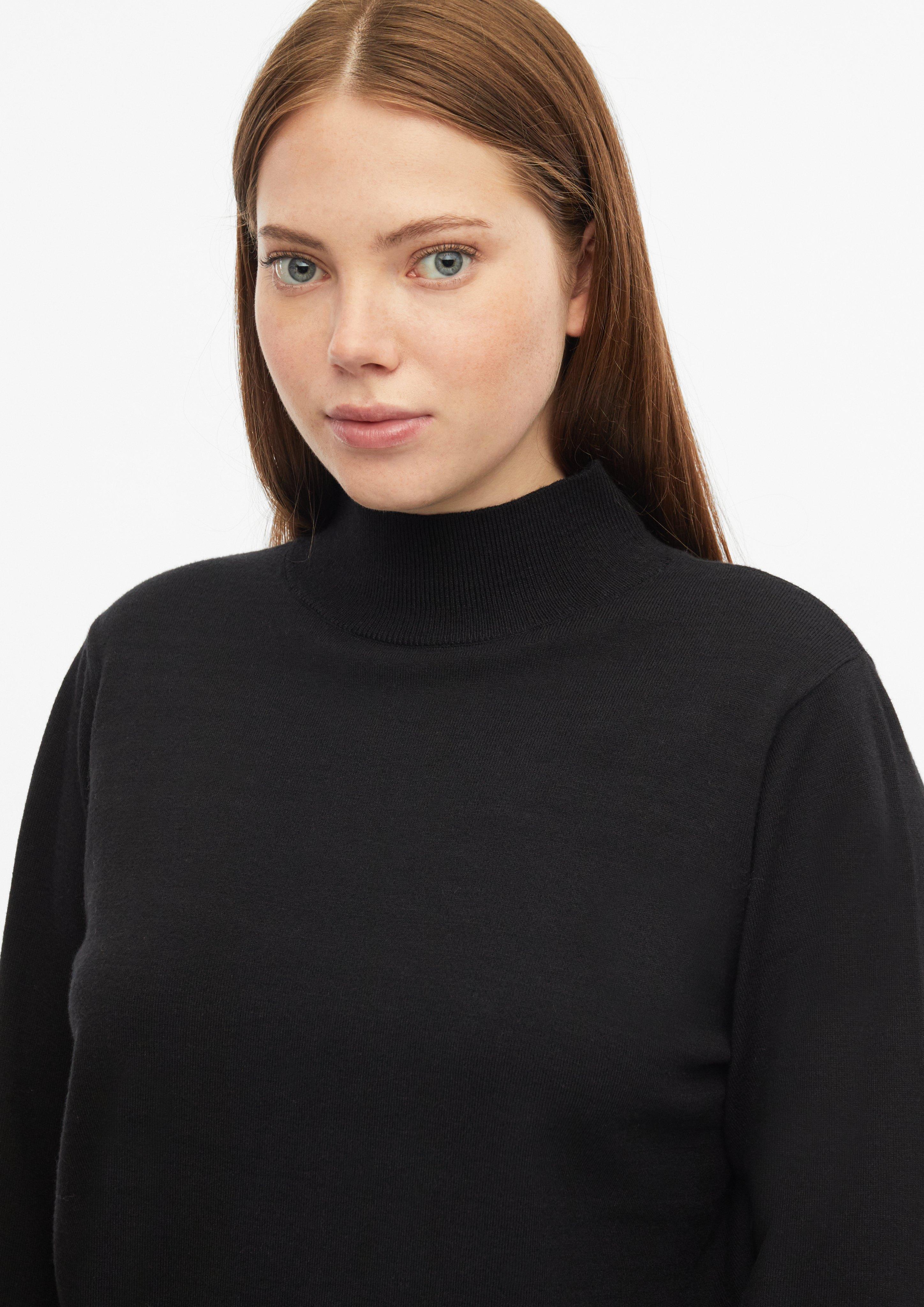 Women Viscose-blend sweater with a stand-up collar in black by QS CURVE