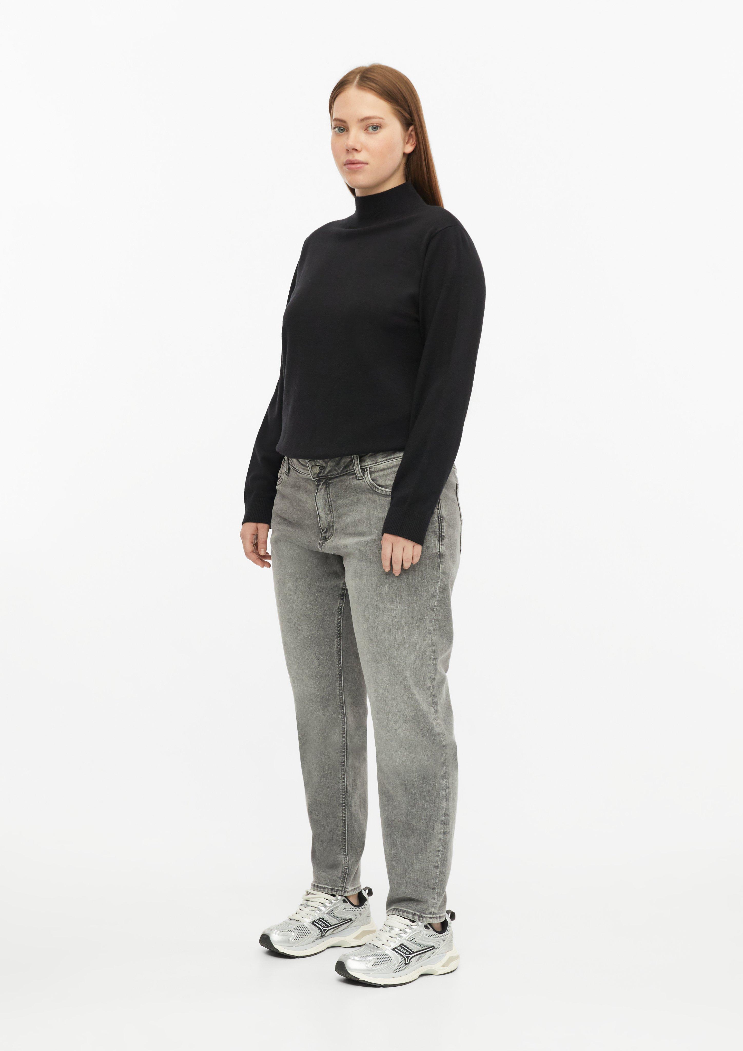 Women Viscose-blend sweater with a stand-up collar in black by QS CURVE