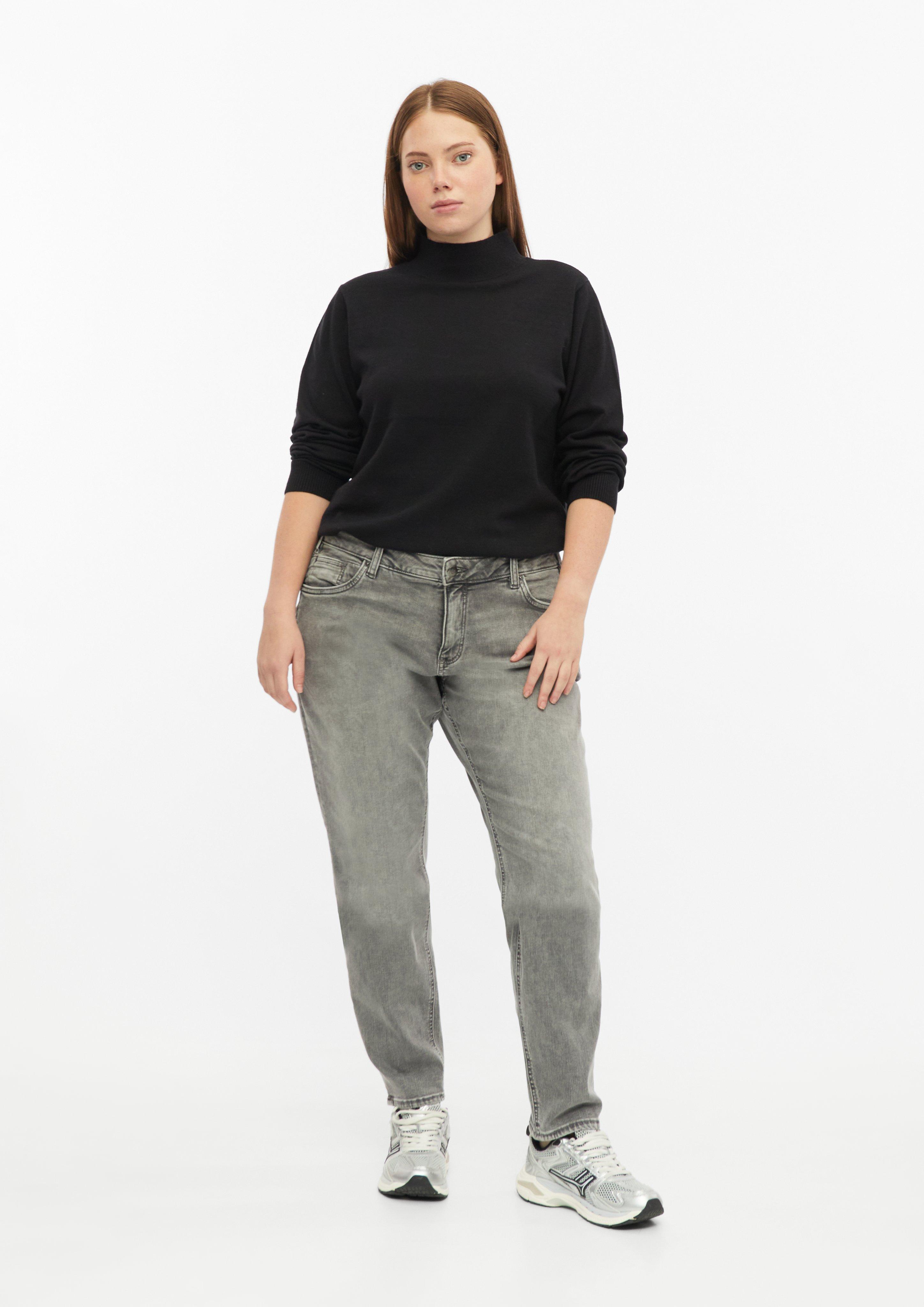 Women Viscose-blend sweater with a stand-up collar in black by QS CURVE