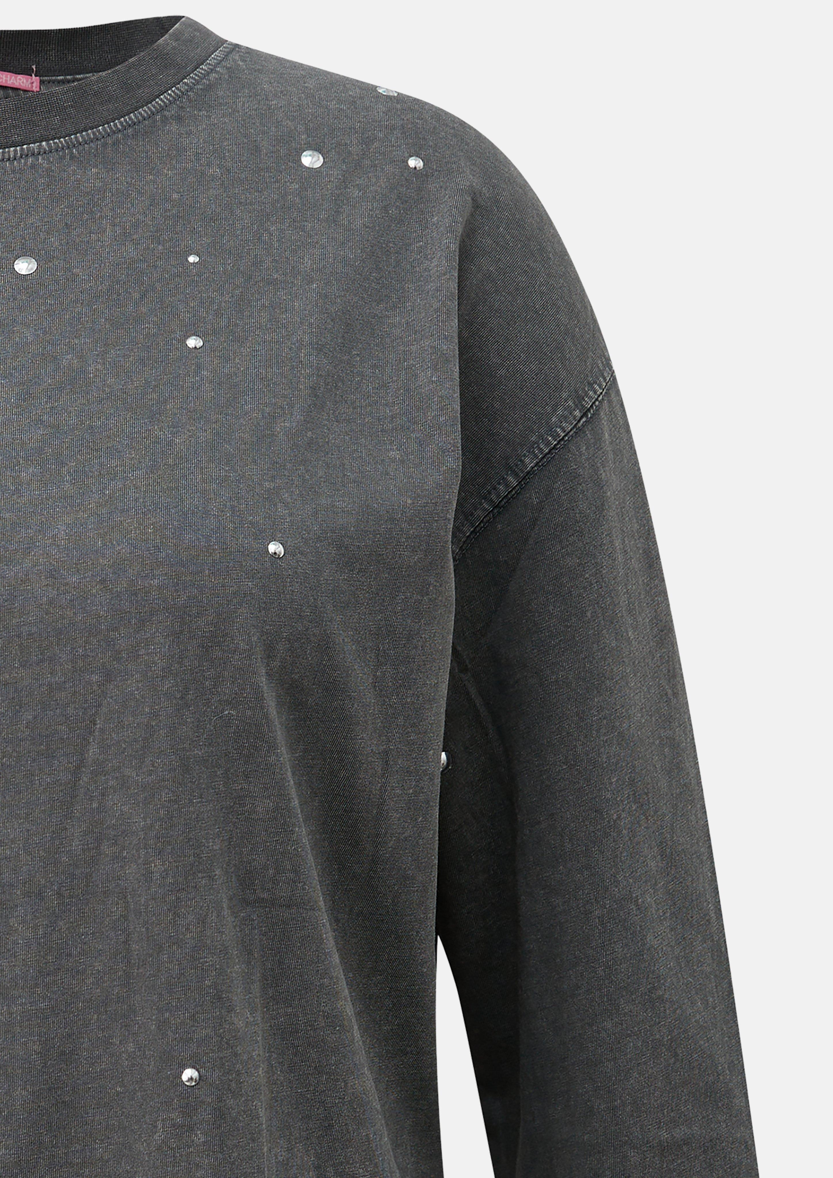 Femmes T-shirt à manches longues délavé avec clous en gris de QS CURVE
