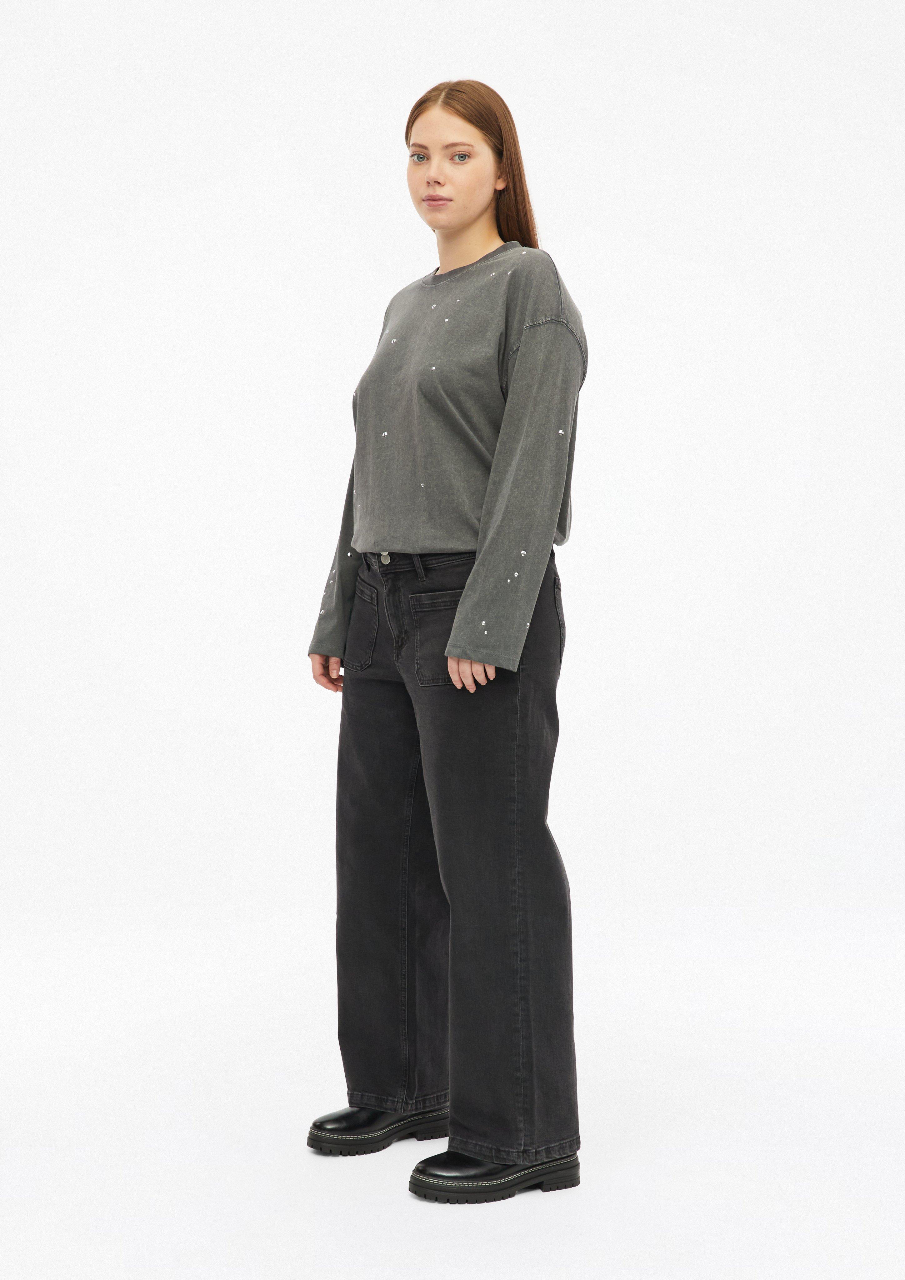 Femmes T-shirt à manches longues délavé avec clous en gris de QS CURVE