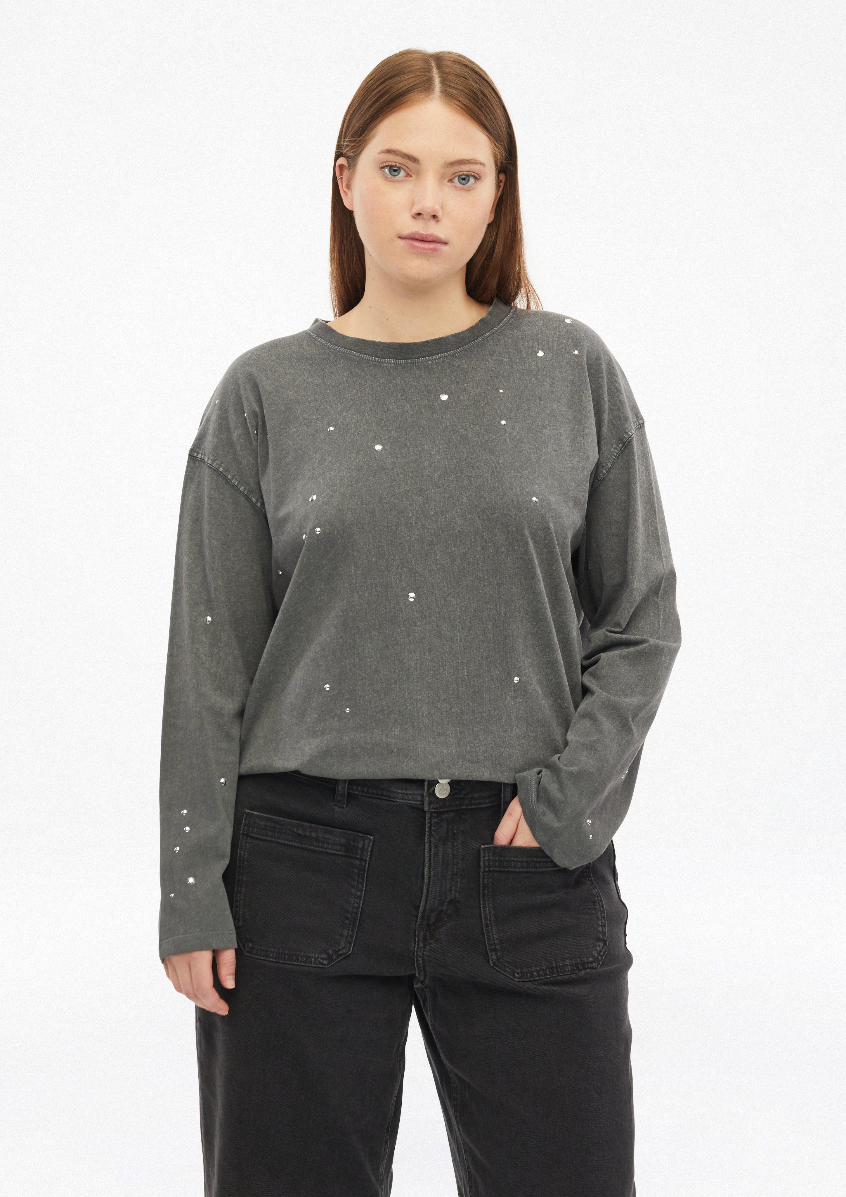 T-shirt à manches longues délavé avec clous en gris foncé de QS CURVE