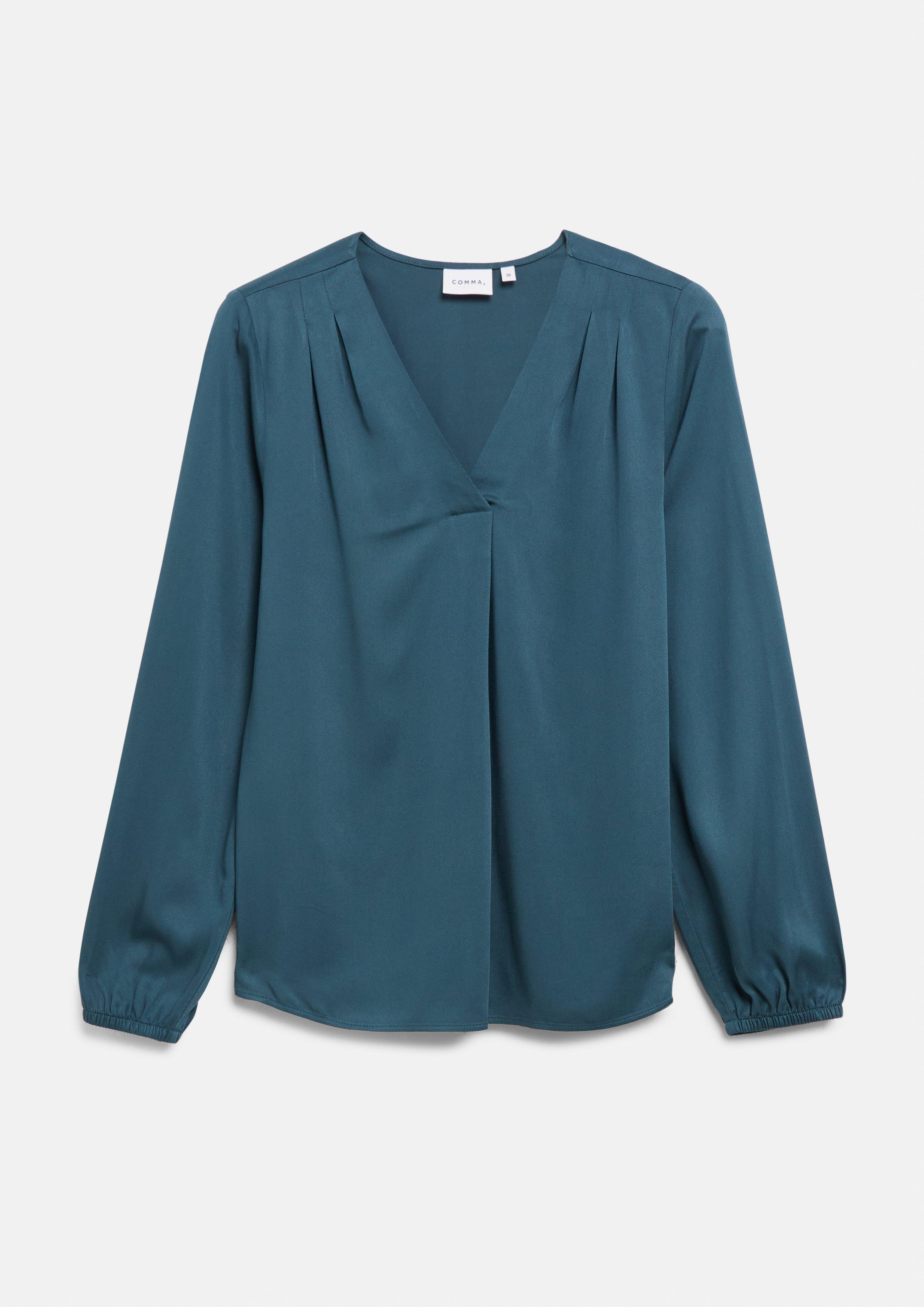 Viscose Blouse with Pleated Details in petrol by COMMA