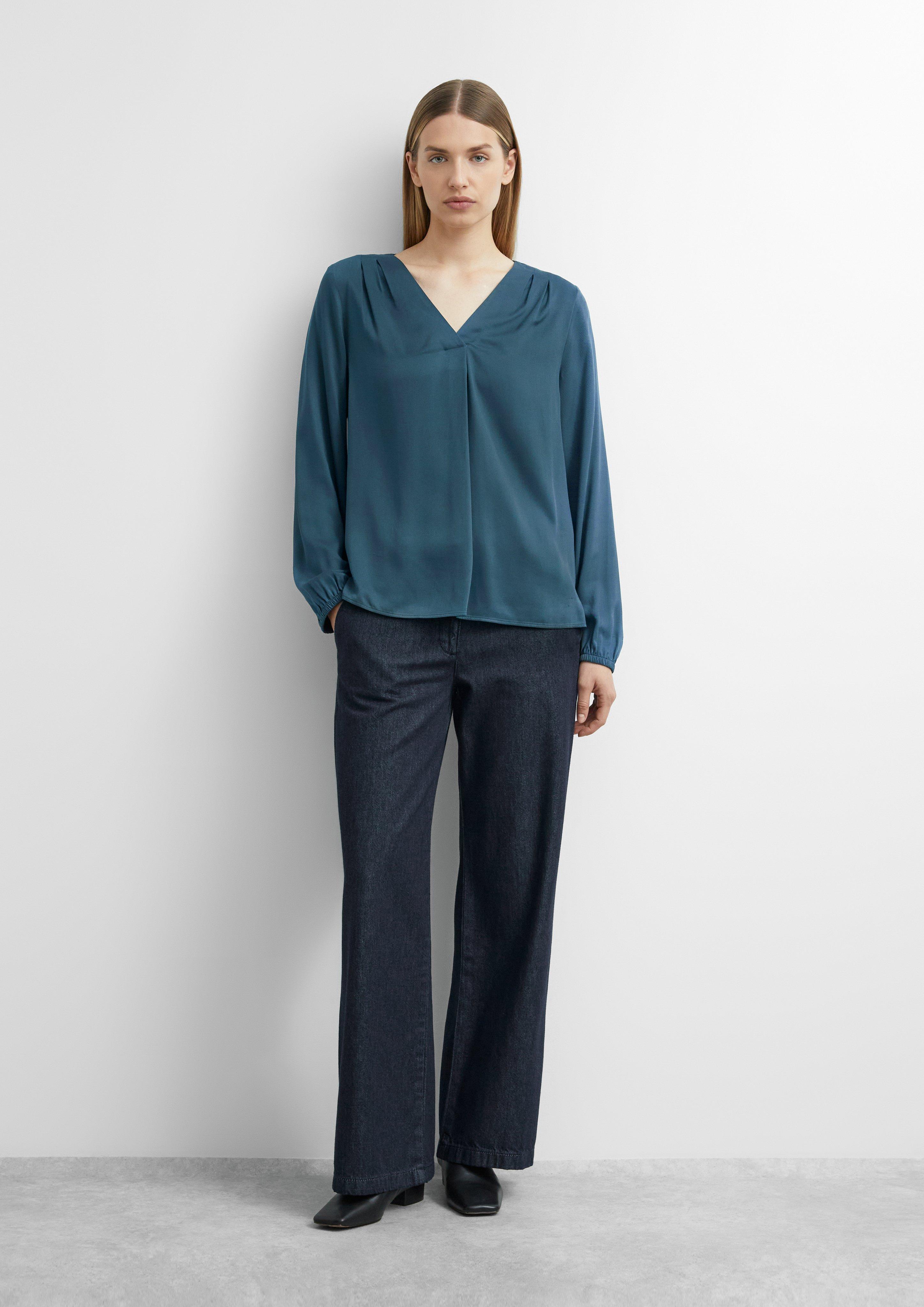 Viscose Blouse with Pleated Details in petrol by COMMA