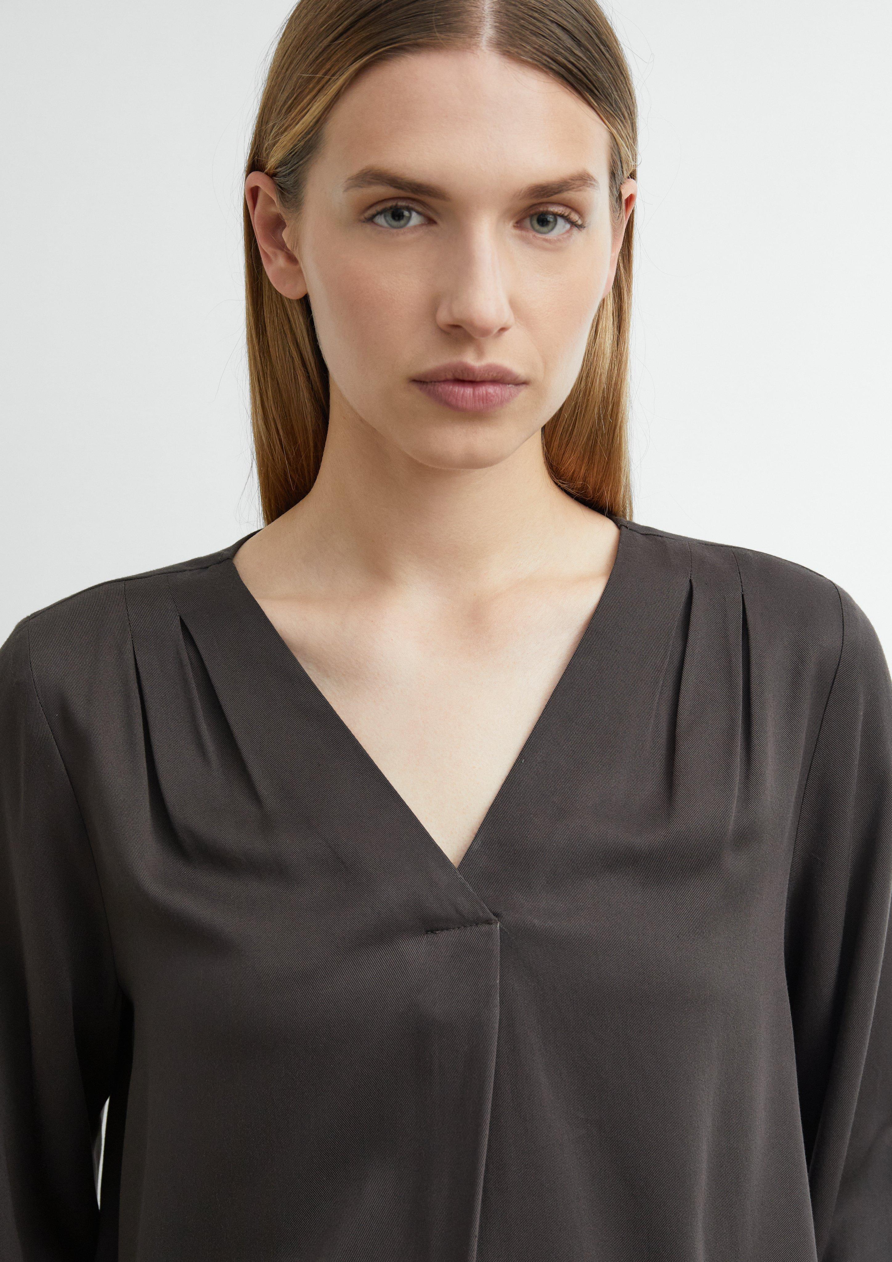 Viscose Blouse with Pleated Details in brown by COMMA