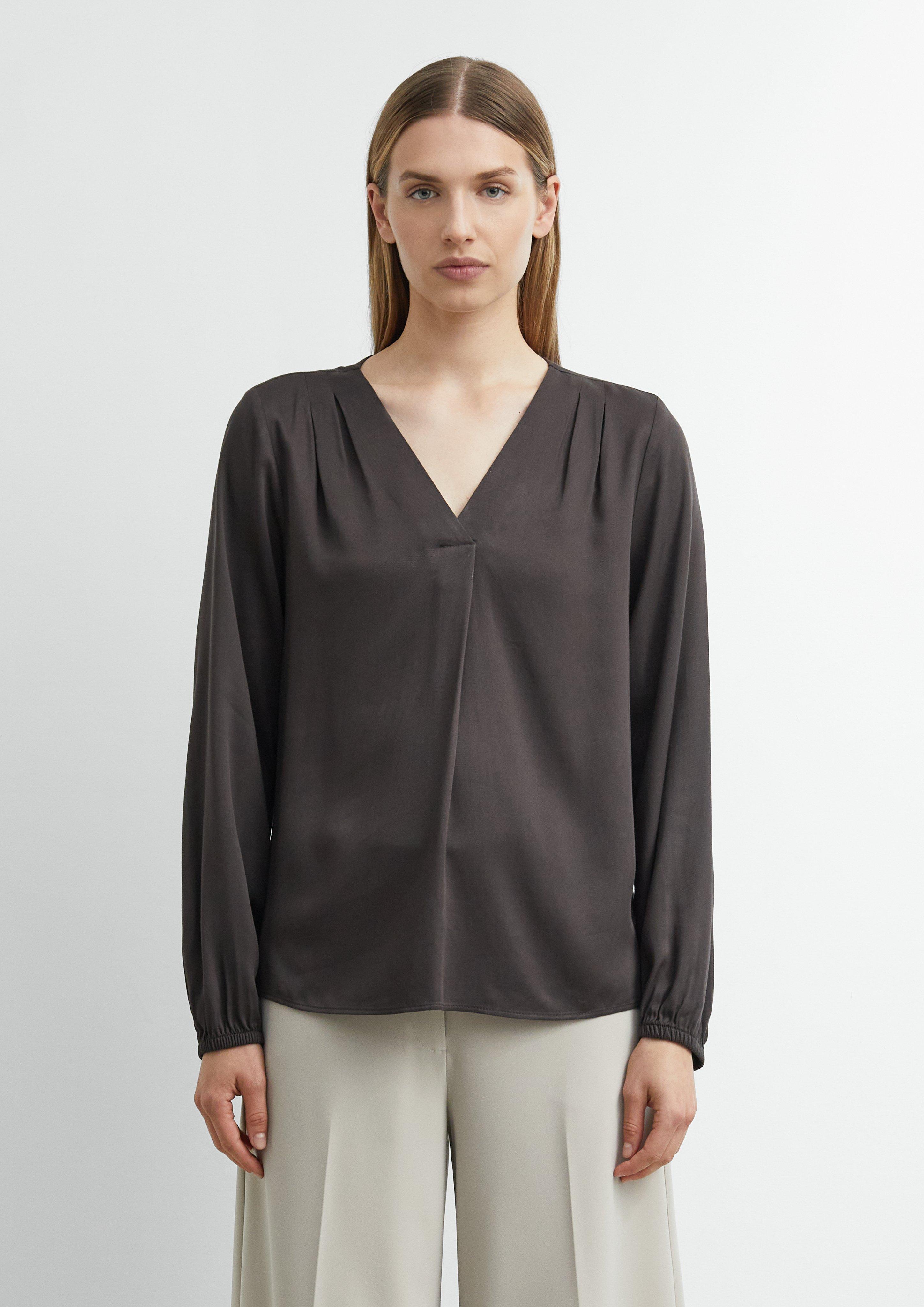 Viscose Blouse with Pleated Details in dark brown by COMMA