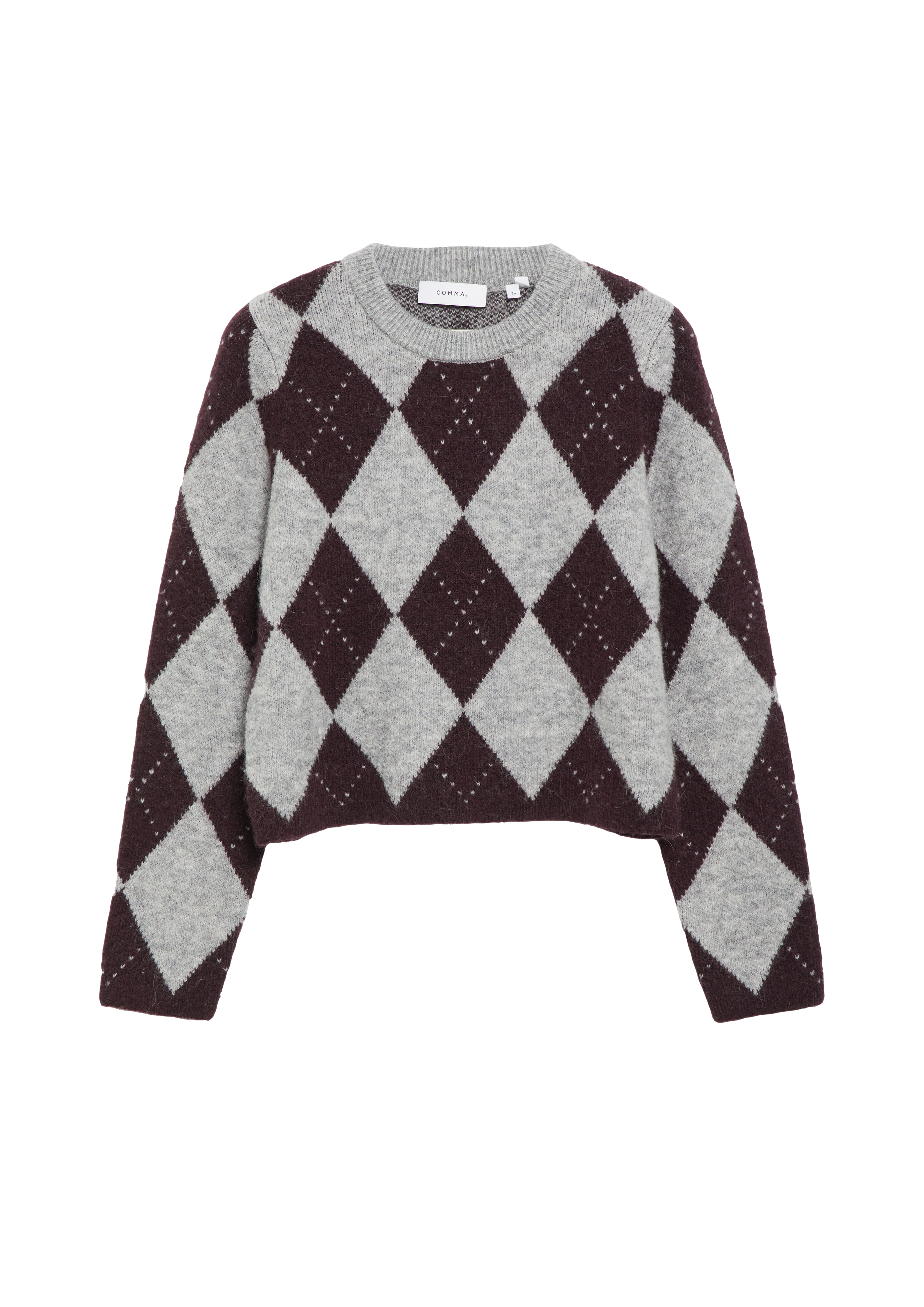 Verkürzter Argyle-Pullover mit Alpakawolle