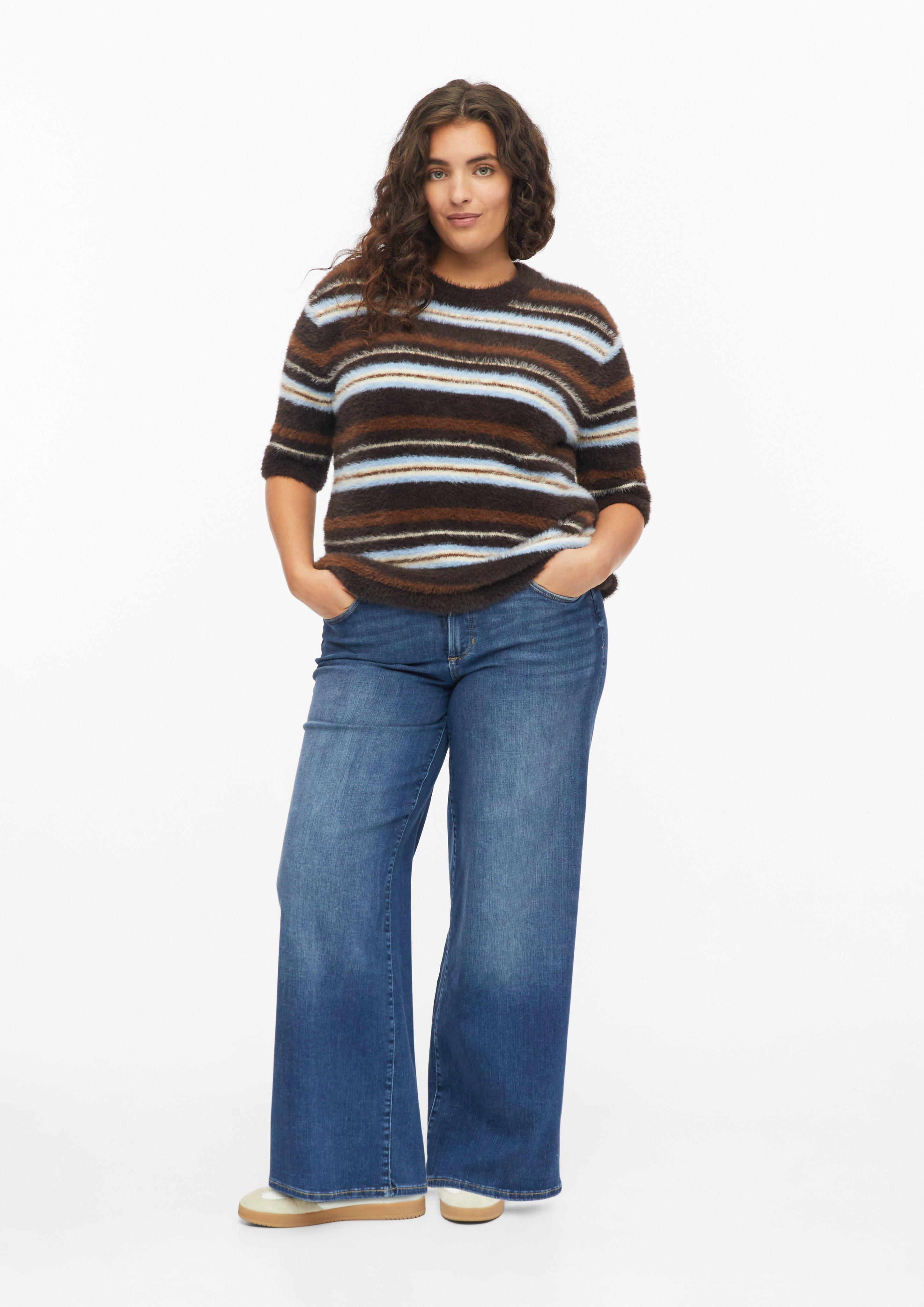 Women Soft knit sweater with textured yarn in brown by s.Oliver CURVE