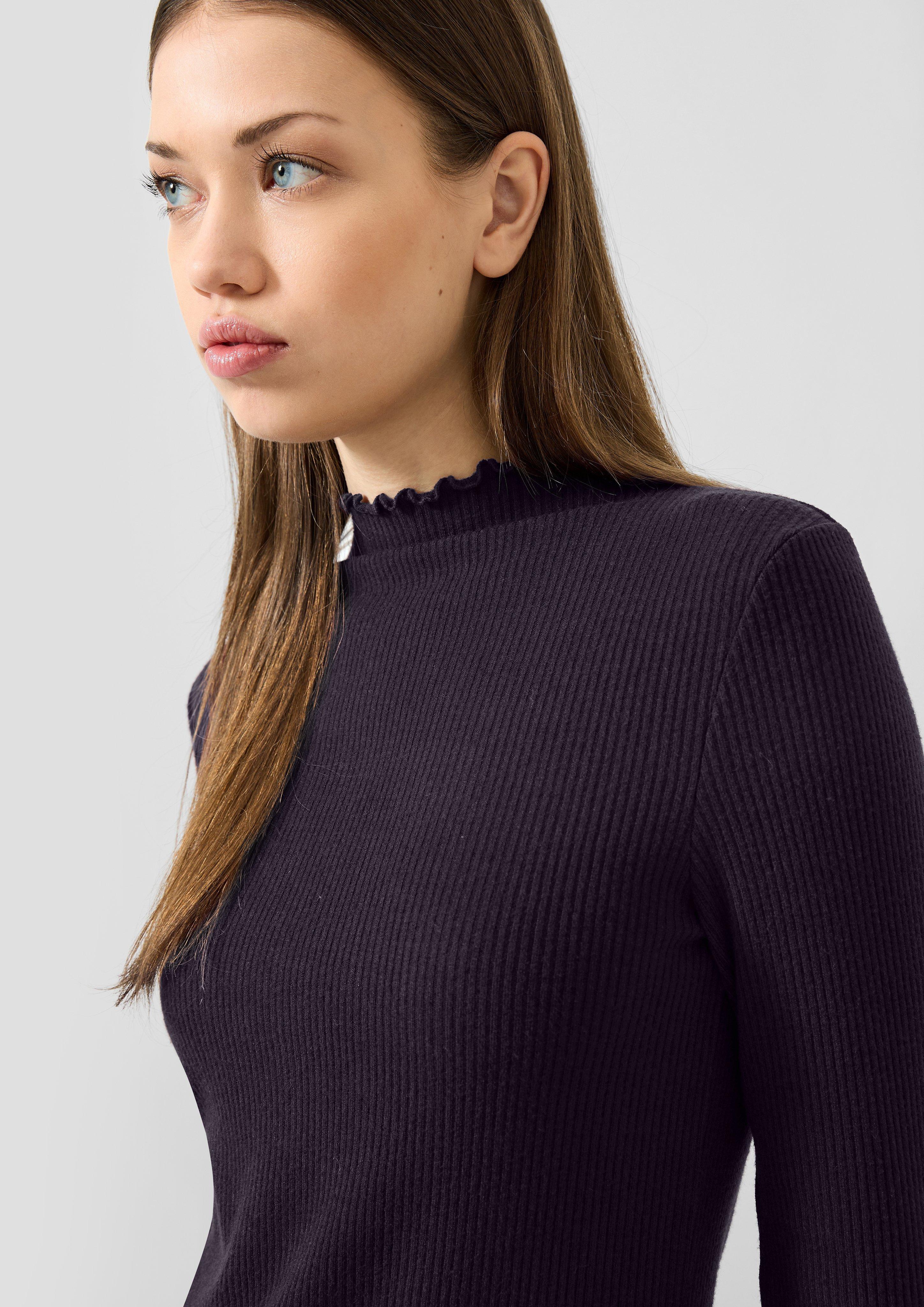 Femmes T-shirt à manches longues côtelé, effet chiné | Vanessa Mai en violet de QS