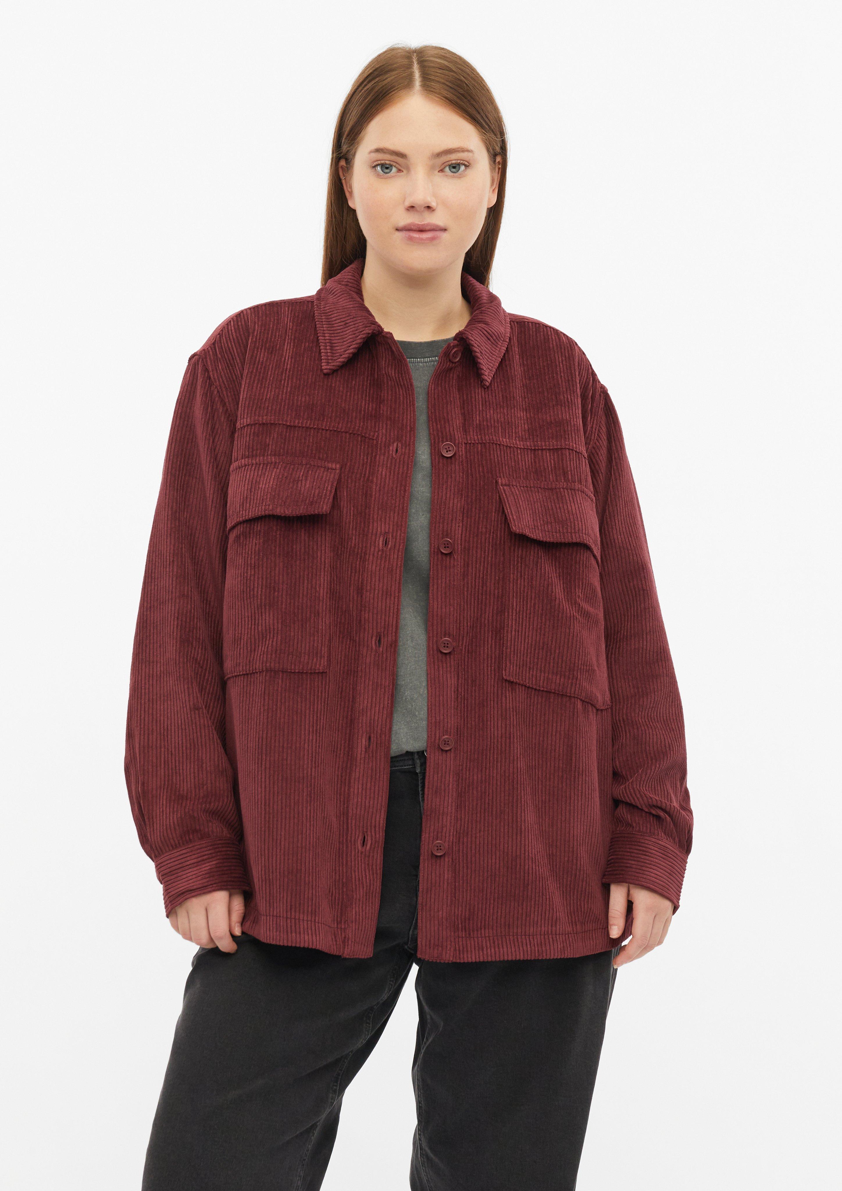 Lässiges Kord-Overshirt in Farbe bordeaux von QS CURVE
