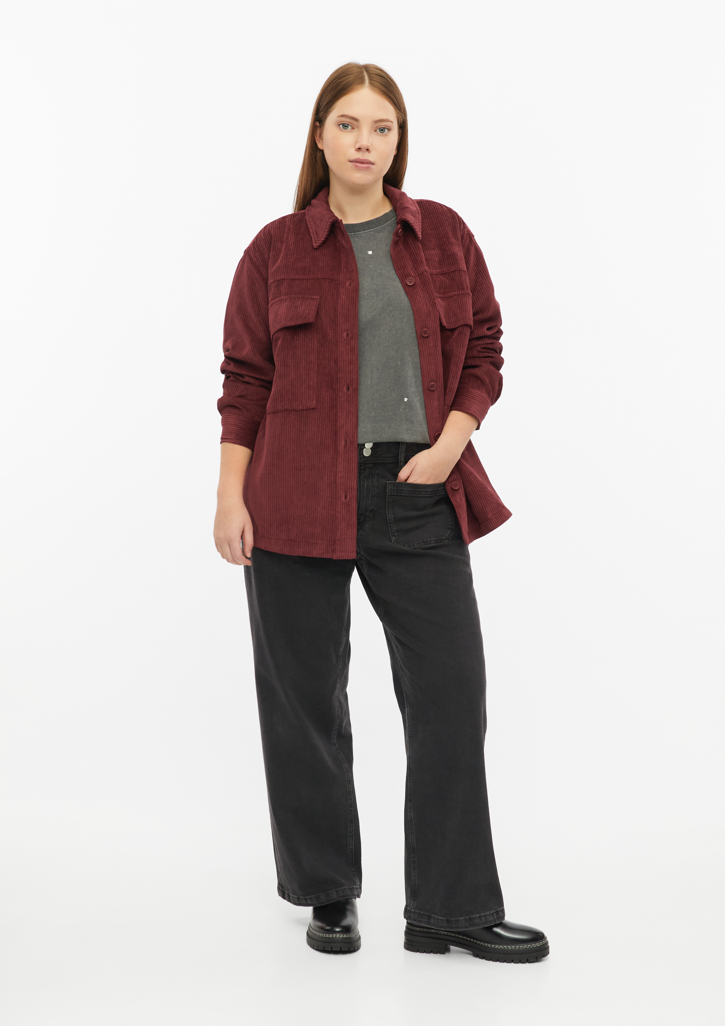 Damen Lässiges Kord-Overshirt in rot von QS CURVE