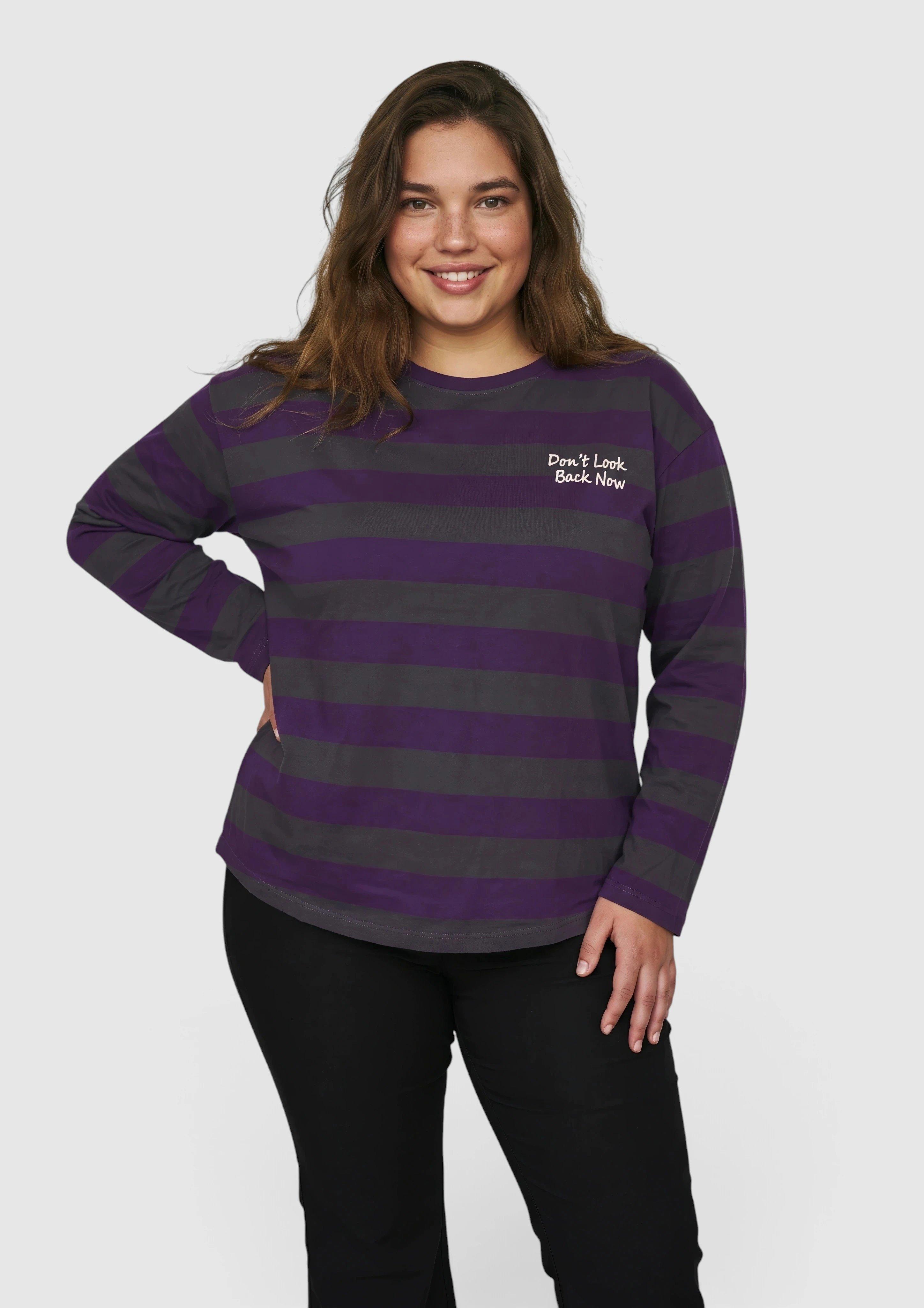 Women Cotton Striped Shirt in grey by QS CURVE
