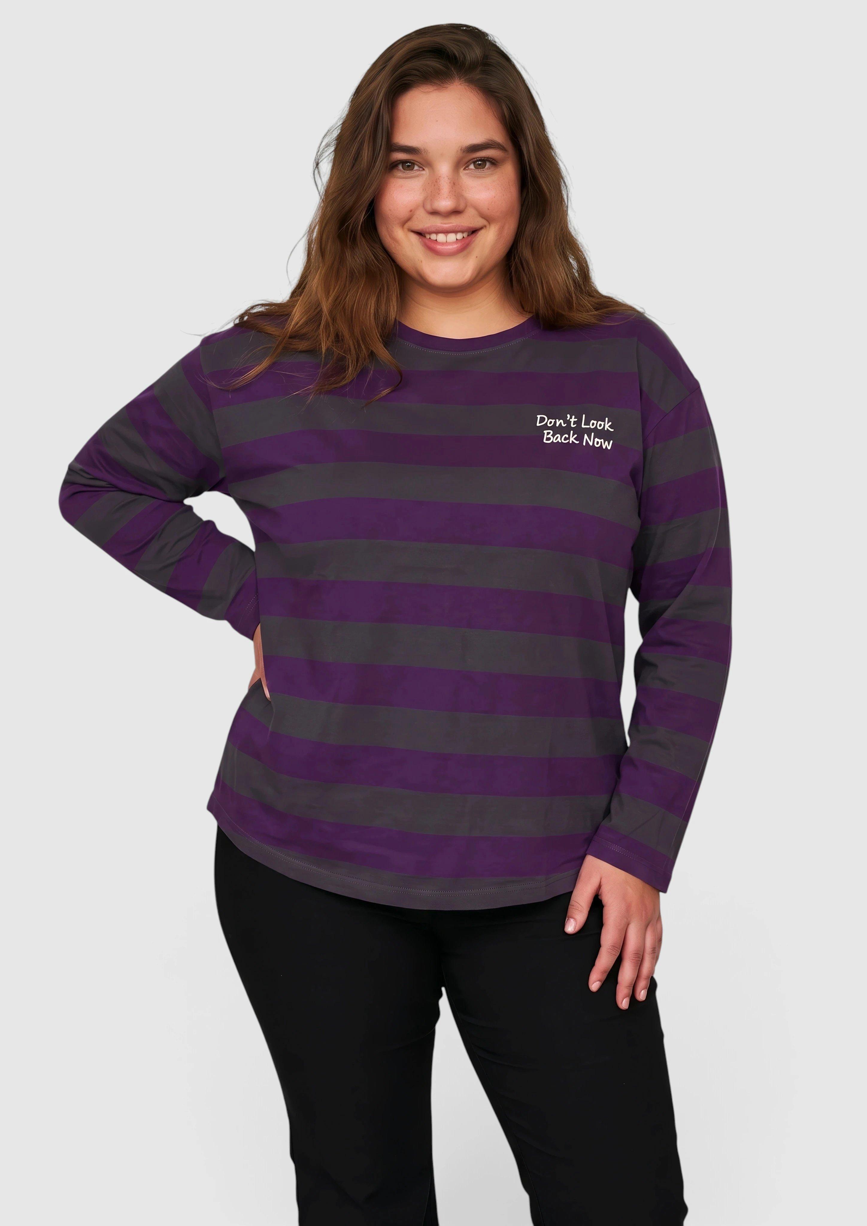 Katoenen T-shirt met strepen in aubergine van QS CURVE