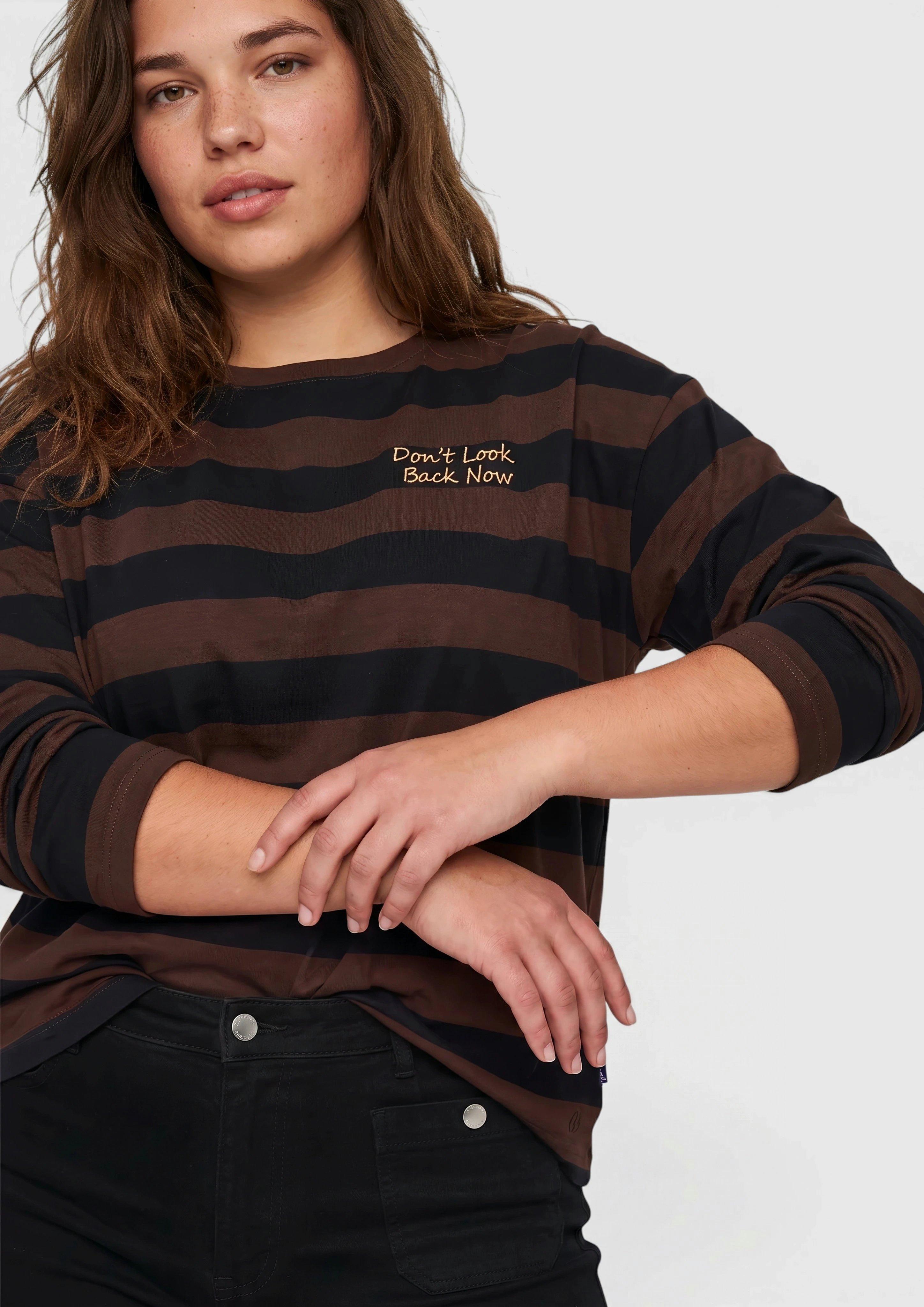 Women Cotton Striped Shirt in black by QS CURVE