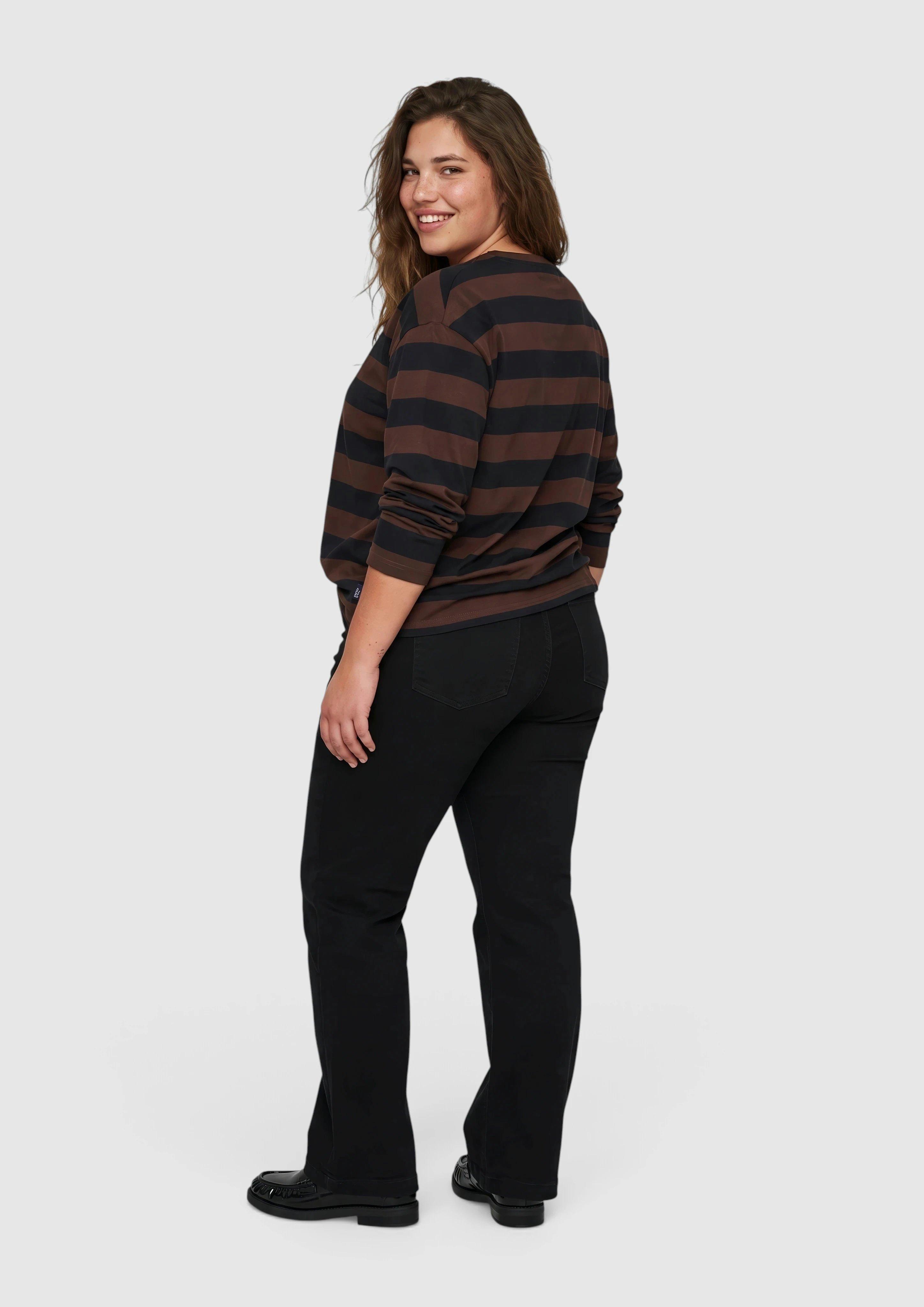 Women Cotton Striped Shirt in black by QS CURVE