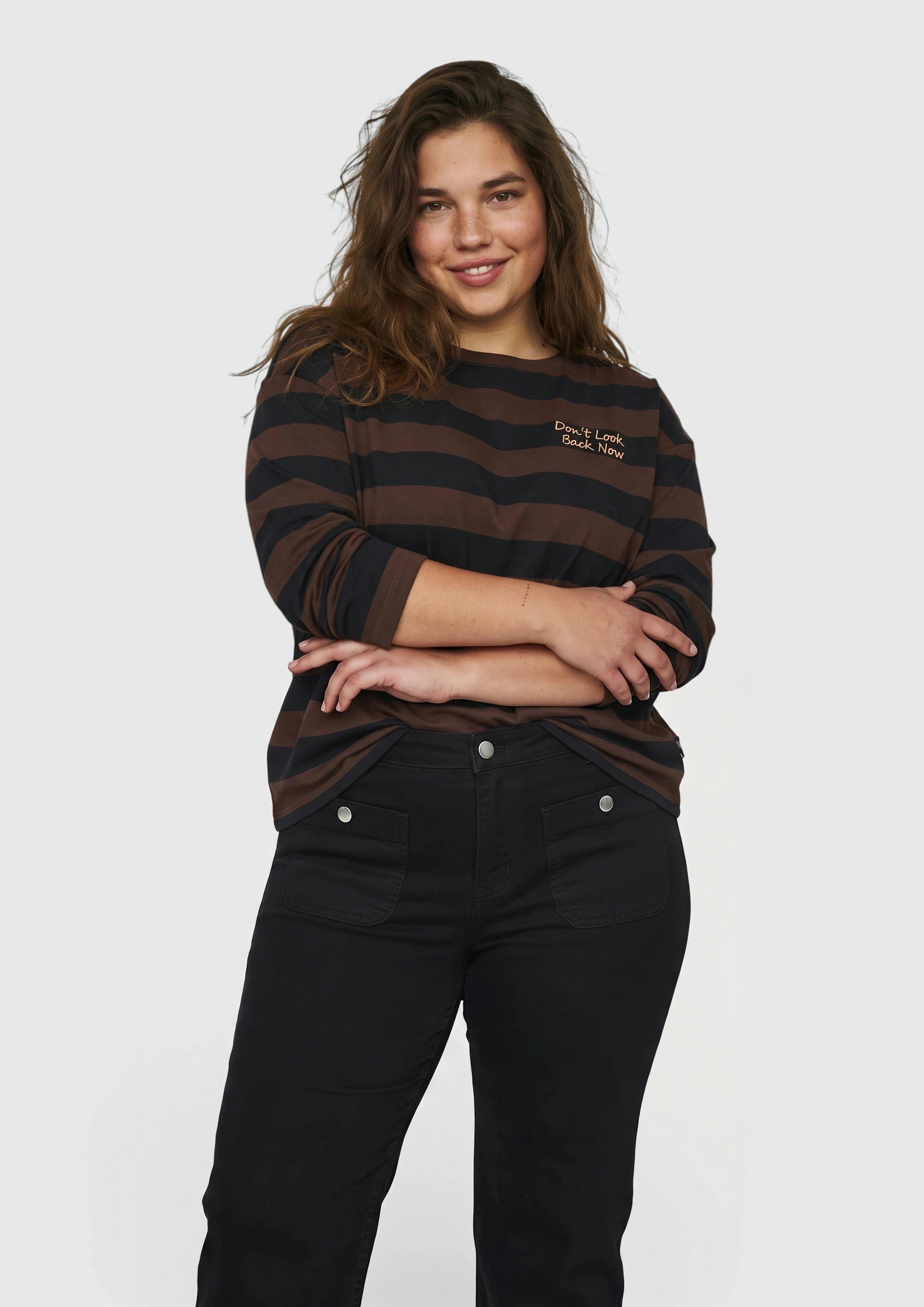 Women Cotton Striped Shirt in black by QS CURVE