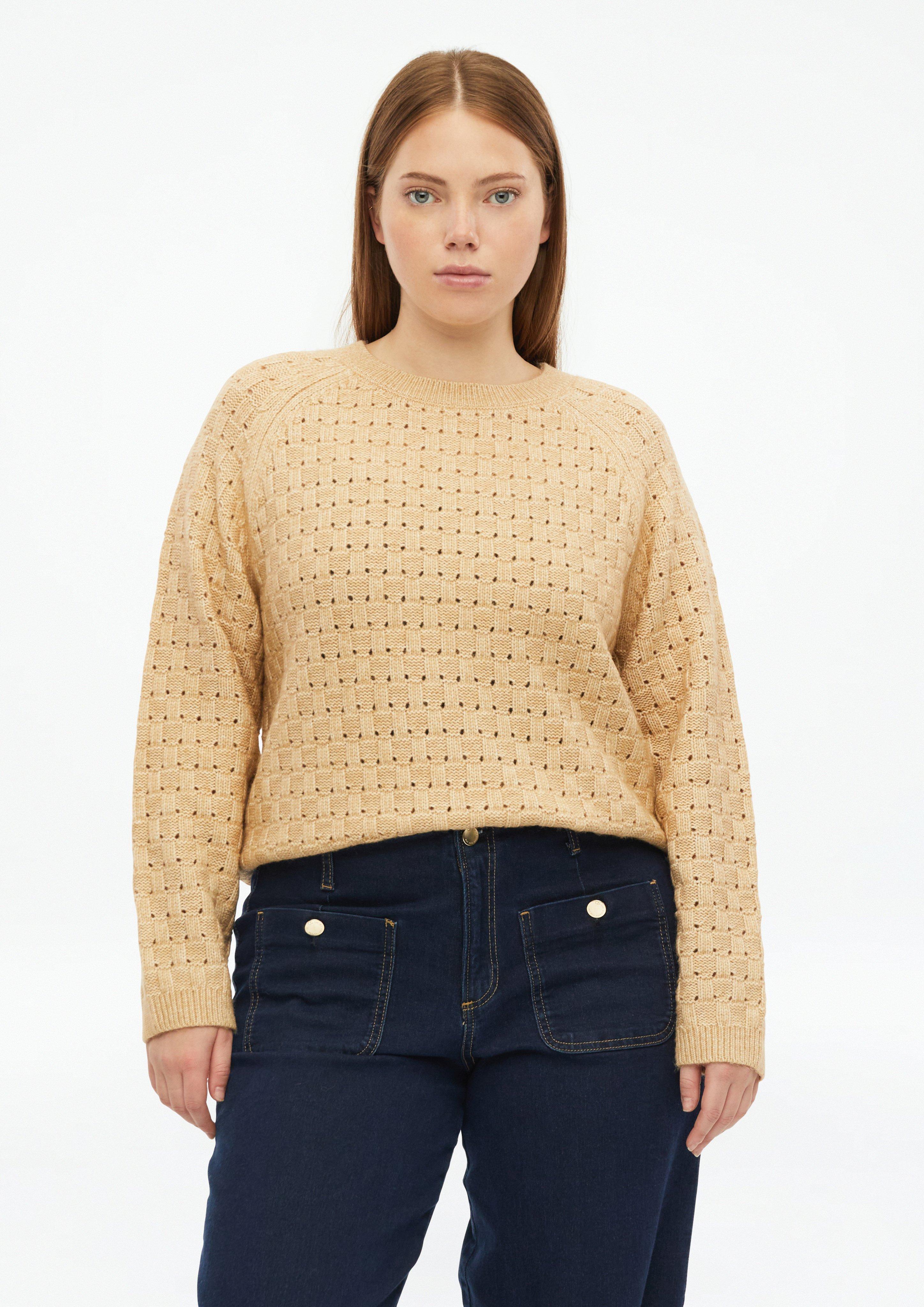 Soft Sweater with a Textured Pattern in light brown by QS CURVE